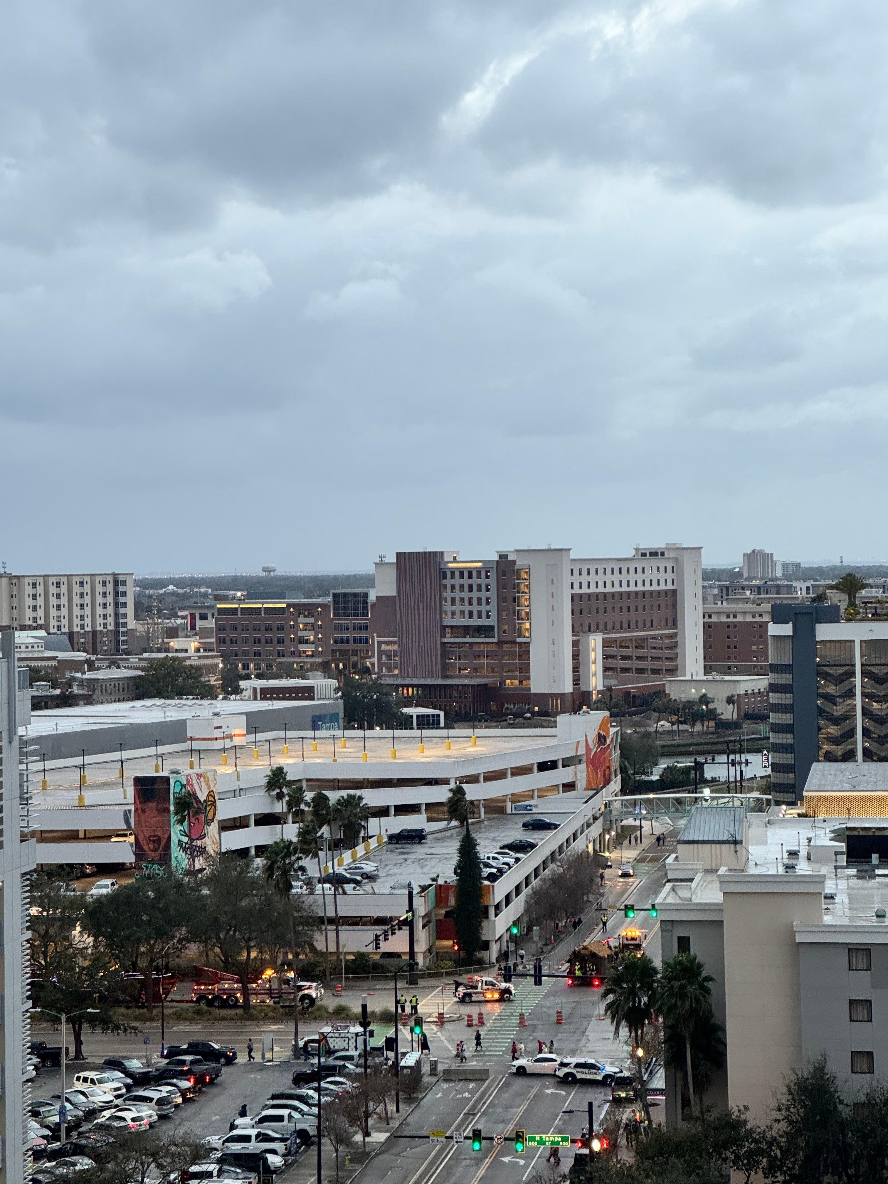 After a full day watching the Gasparilla parade on Bayshore Blvd., we walked back to the condo and noticed we could see the very end of the parade from the balcony!