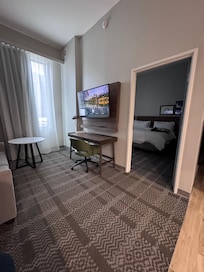 Living room area with pull out couch.