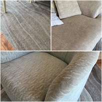 Living area furniture and rug. Very dingy and dirty.