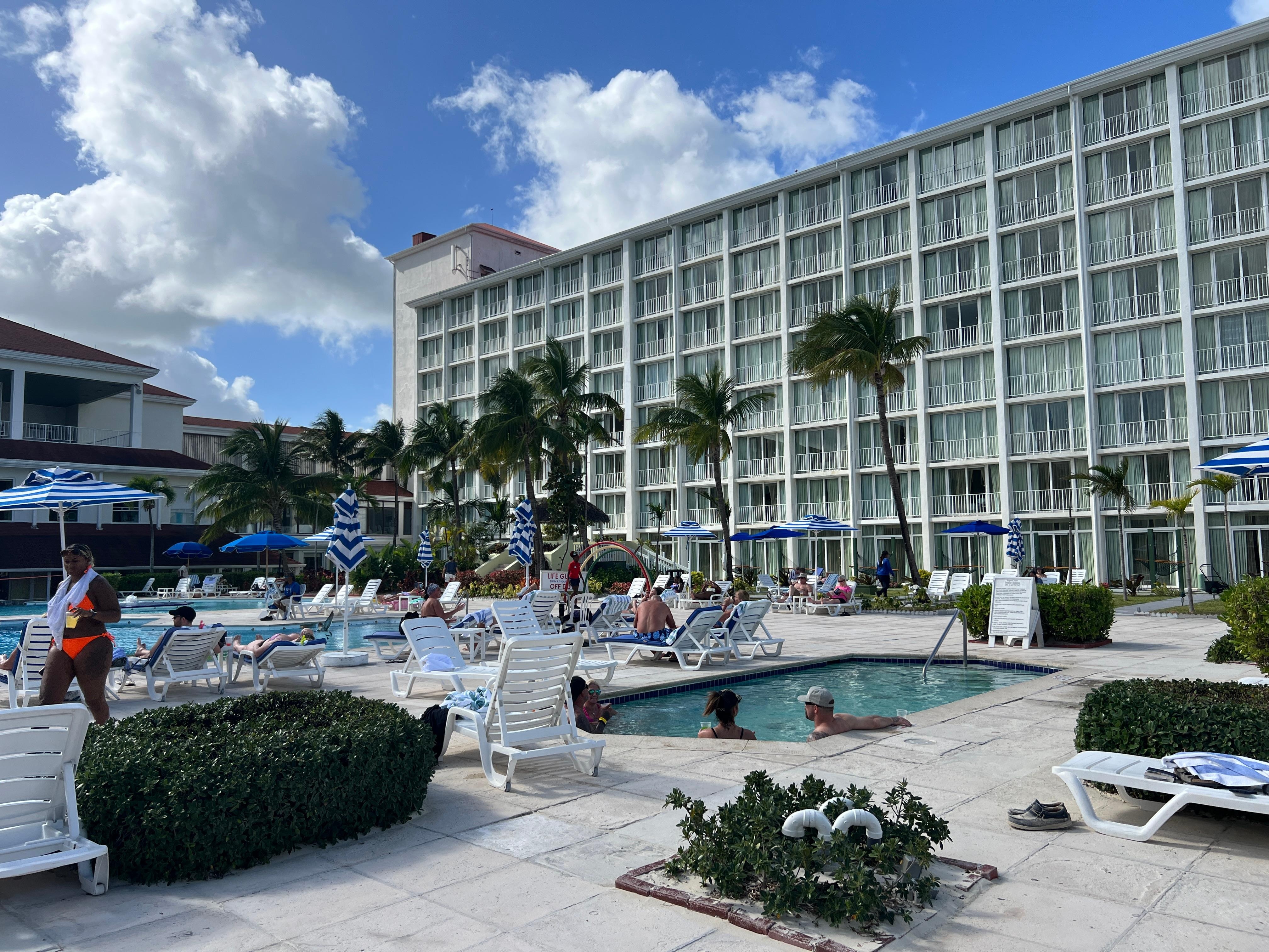 The pool area, which I wish they had more blue cushions
