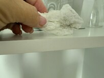 One wipe next to microwave. Couldn’t even cut the grease. Had to buy a degreaser. Shelf was so greasy.