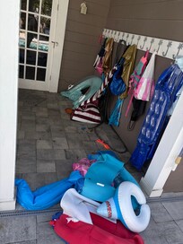 Pool Floaties all over the ground when we got there