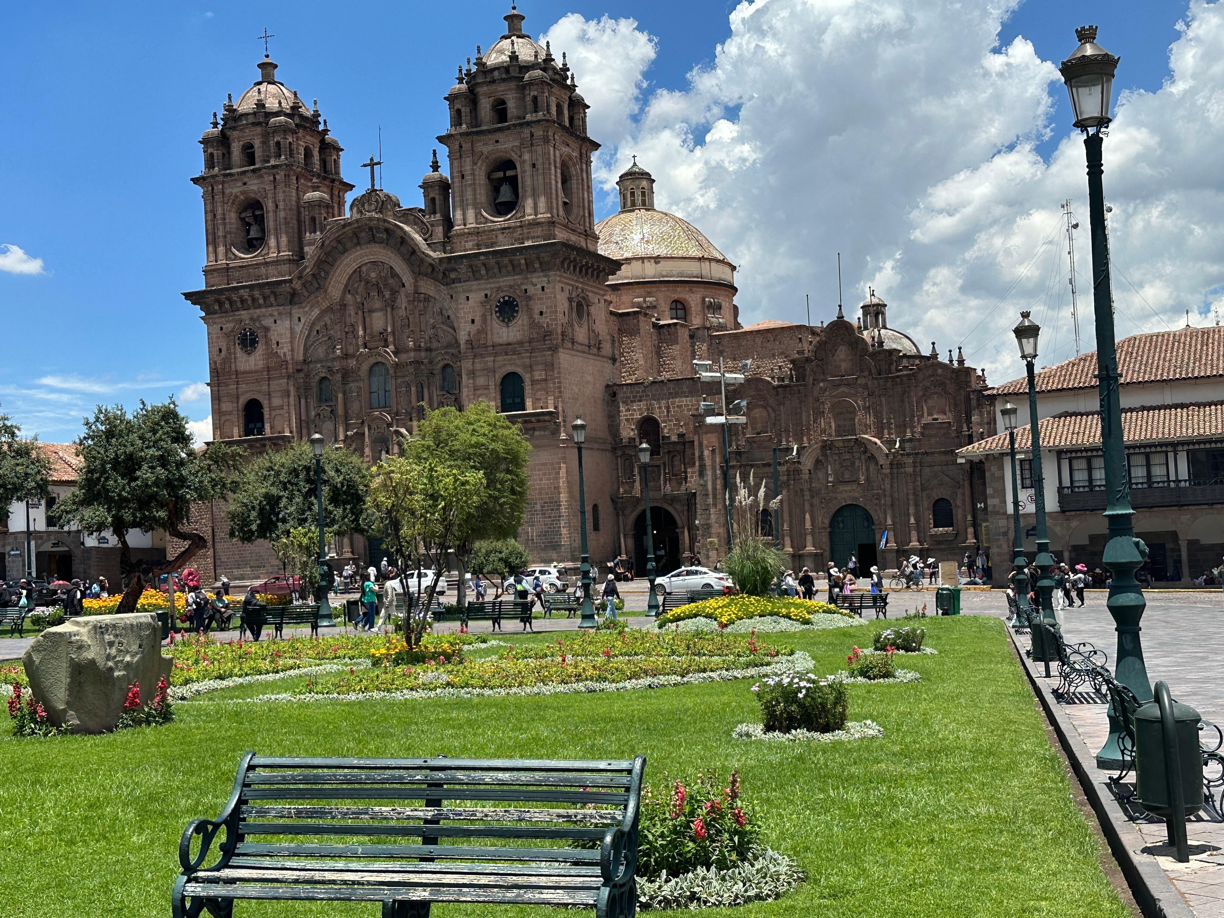Plaza de Armes a block from the apartment. 
The central hub of Cusco.
Lots of well-behaved hawkers as well as tourists.