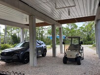 The golf cart and parking area.