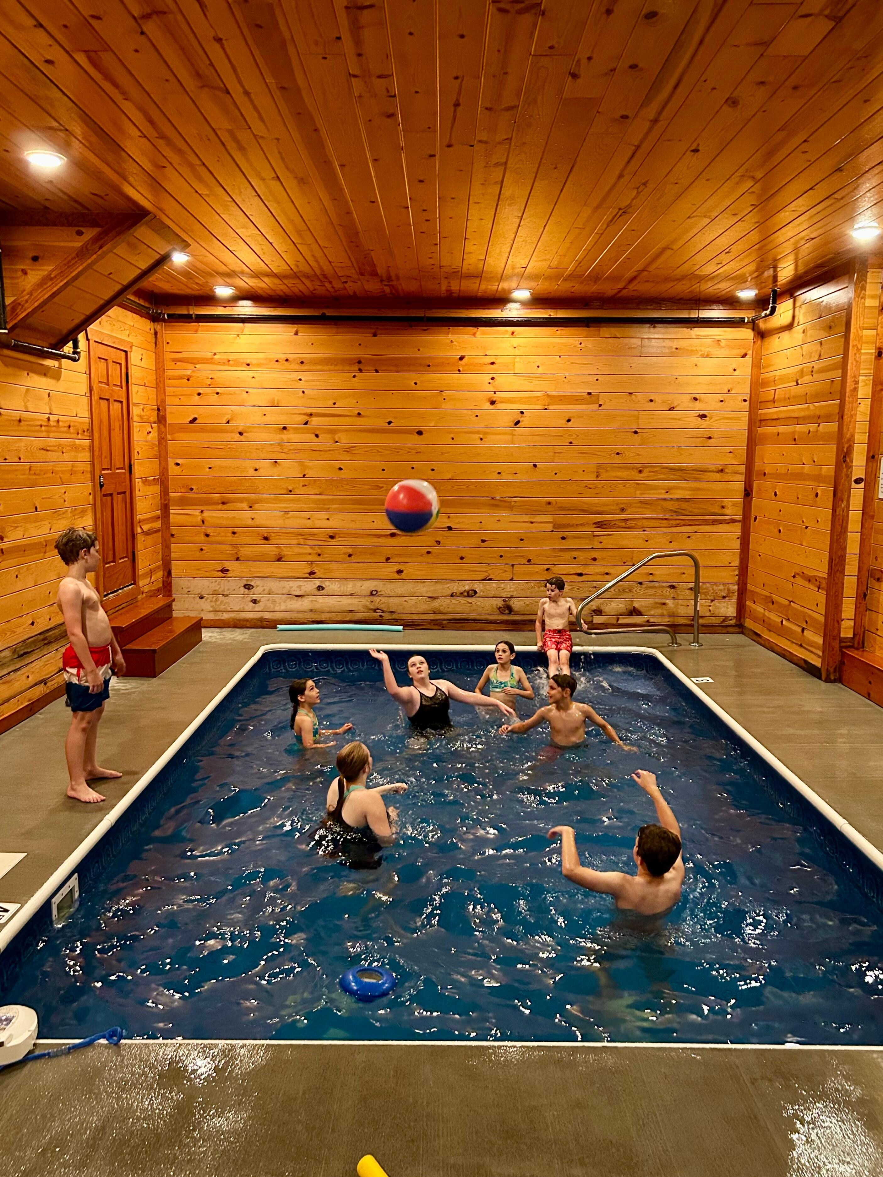 Indoor swimming pool. It's 12' x 20' and up to 4' deep.