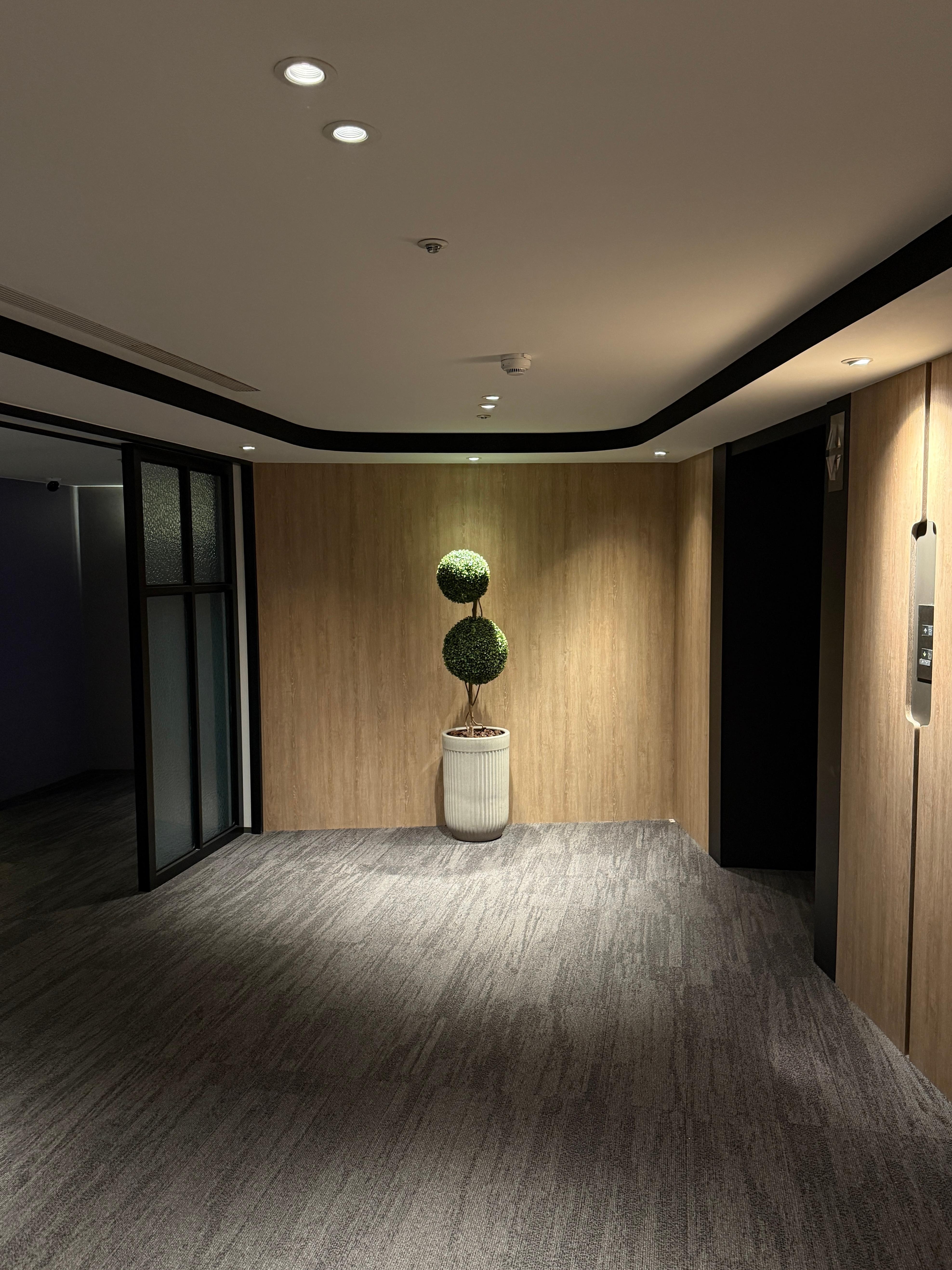 Elevator waiting area on our floor