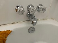 Damaged shower, mildew, dirt, tub scum