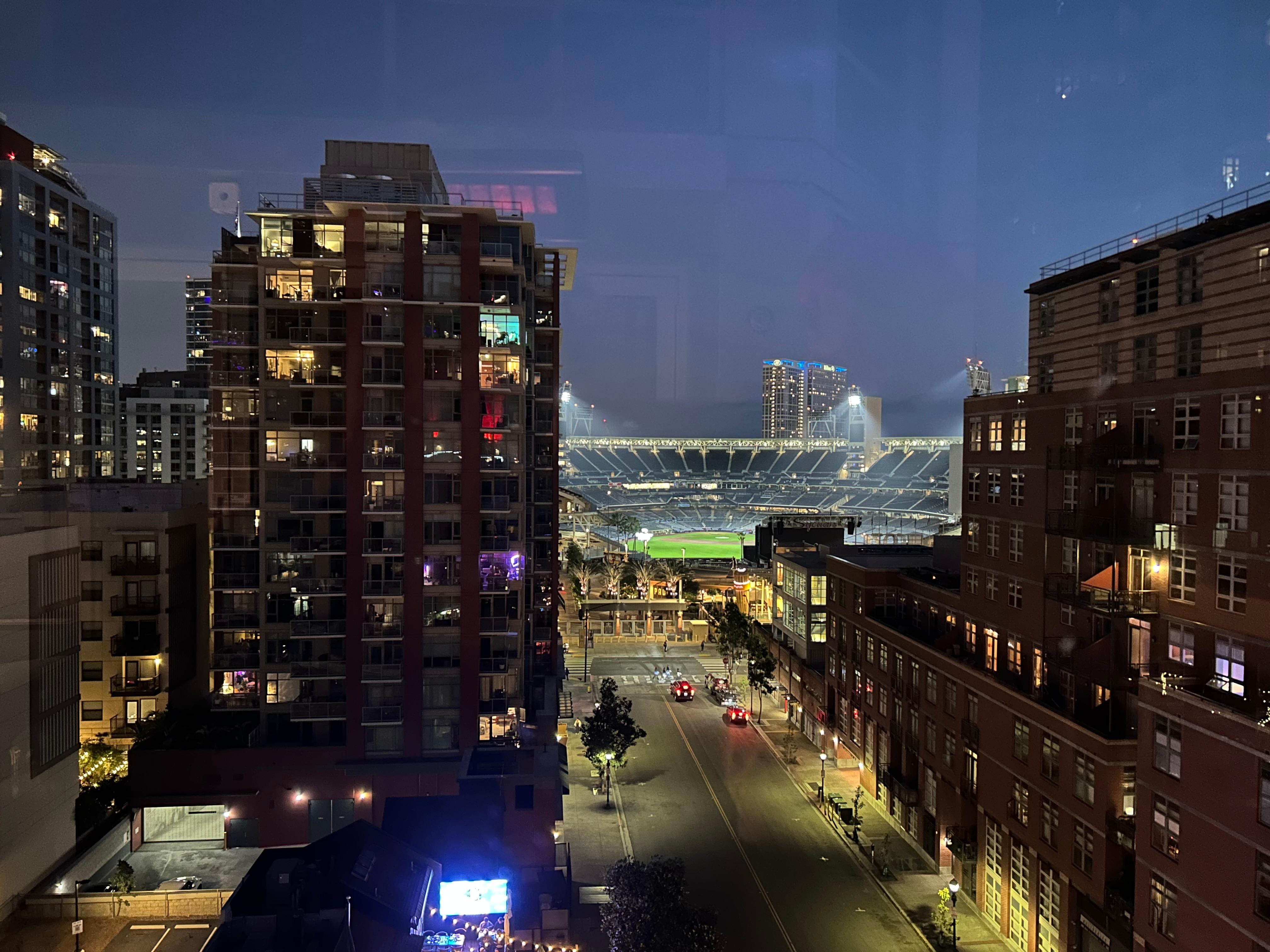 View of Petco Park from the rooftop bar. 