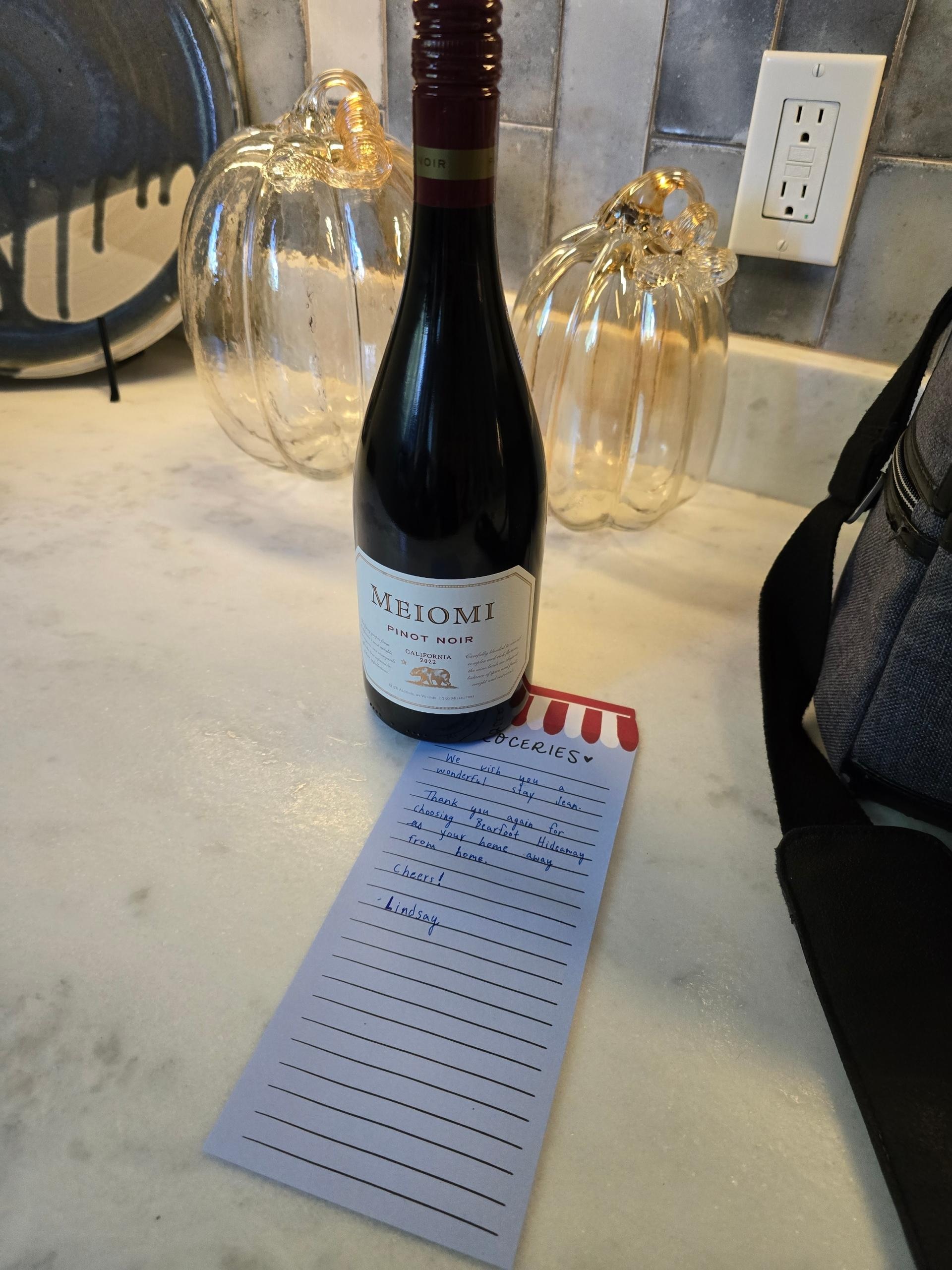 Welcome gift and note. Sweet touch much appreciated