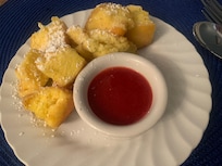 Shredded pancake with delicious strawberry sauce mornin no 1