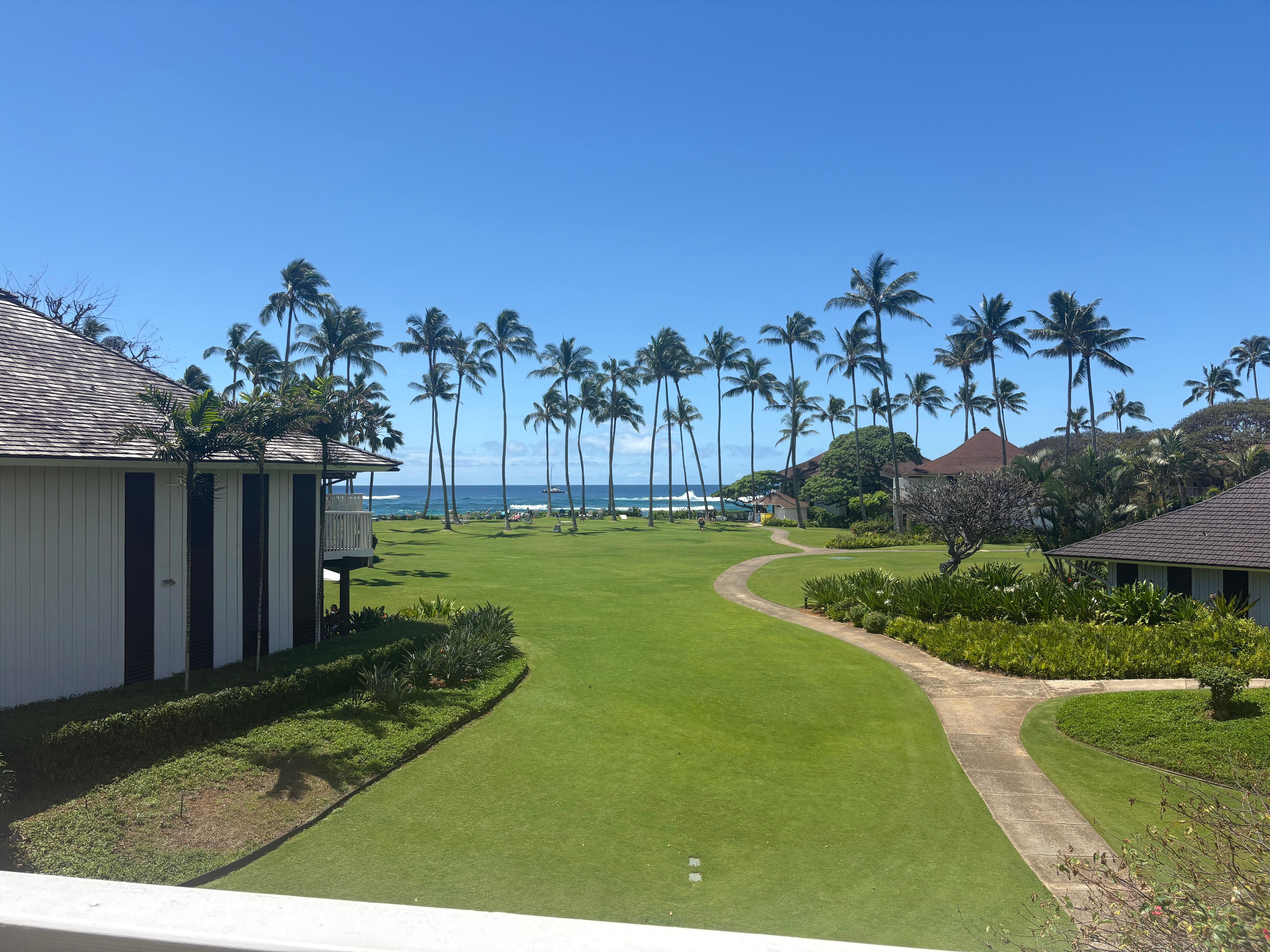 Great lawn and beach view from the lanai