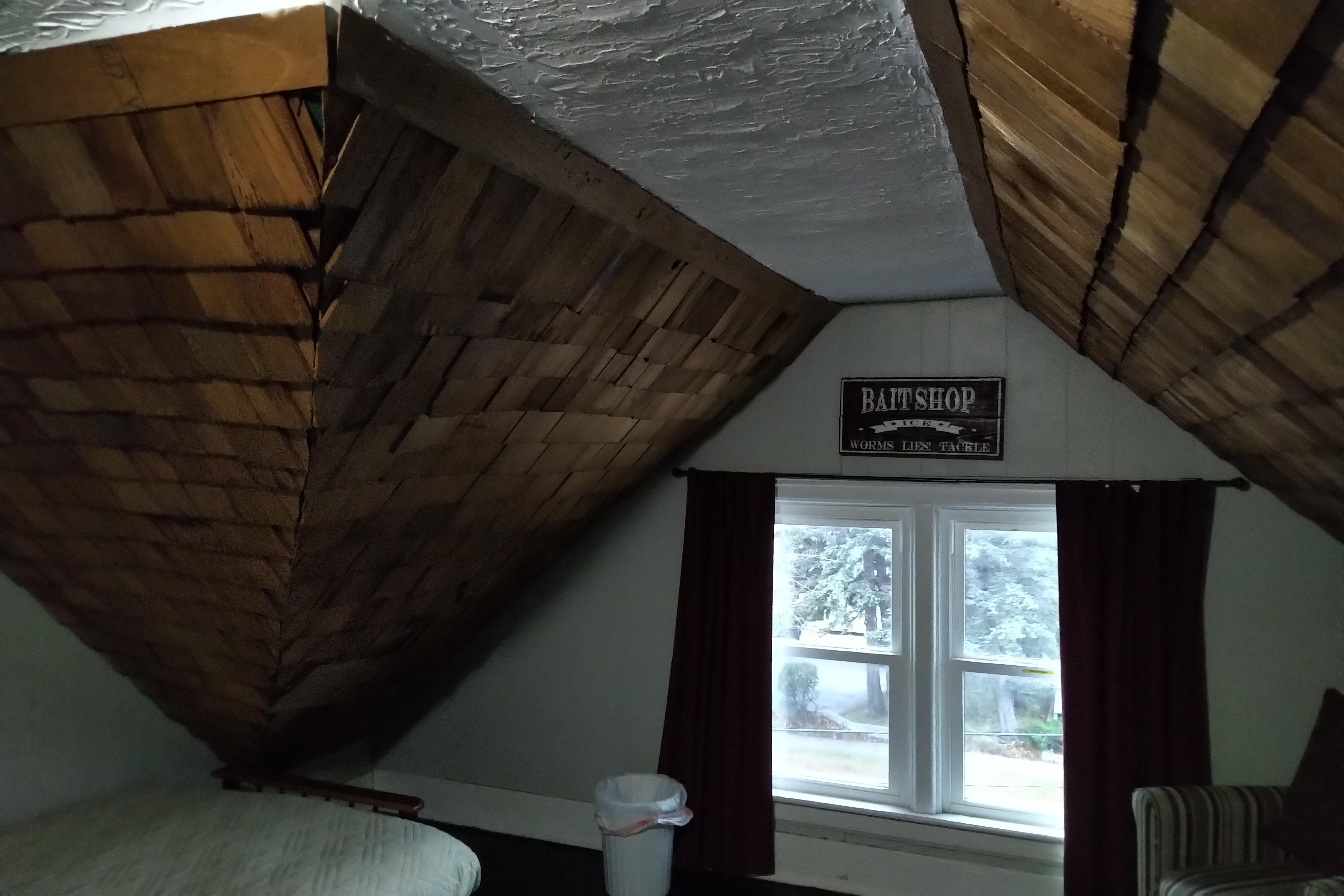 "gone fishing" room.  With neat cedar shakes for the ceiling.