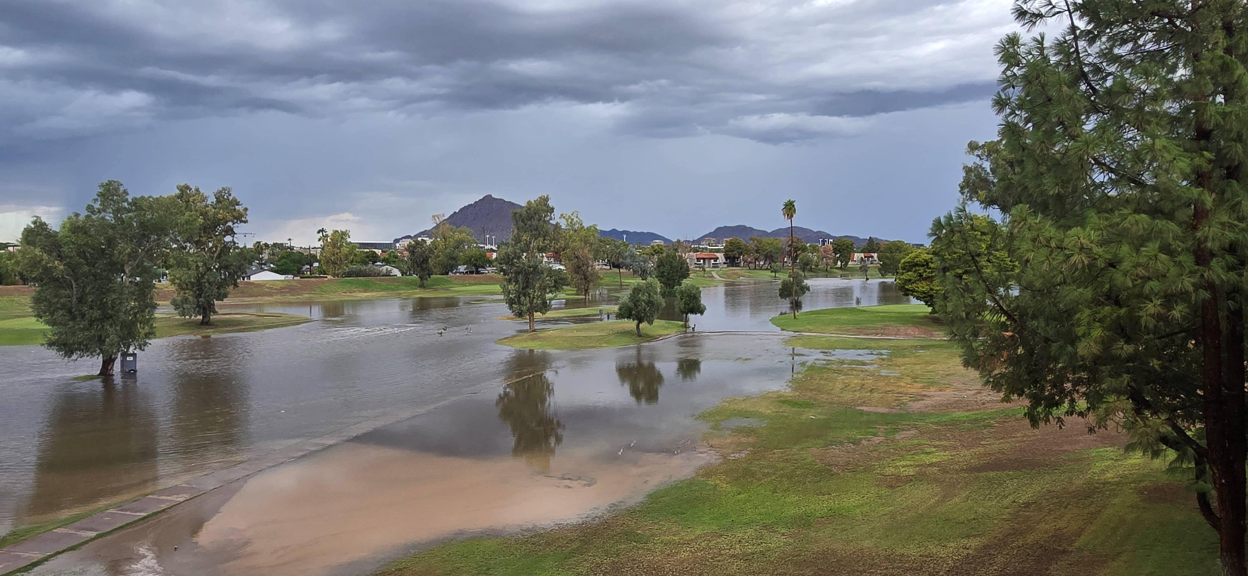 Balcony view of golf course and Camelback mountain after the rain.