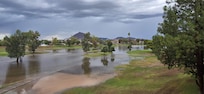 Balcony view of golf course and Camelback mountain after the rain.