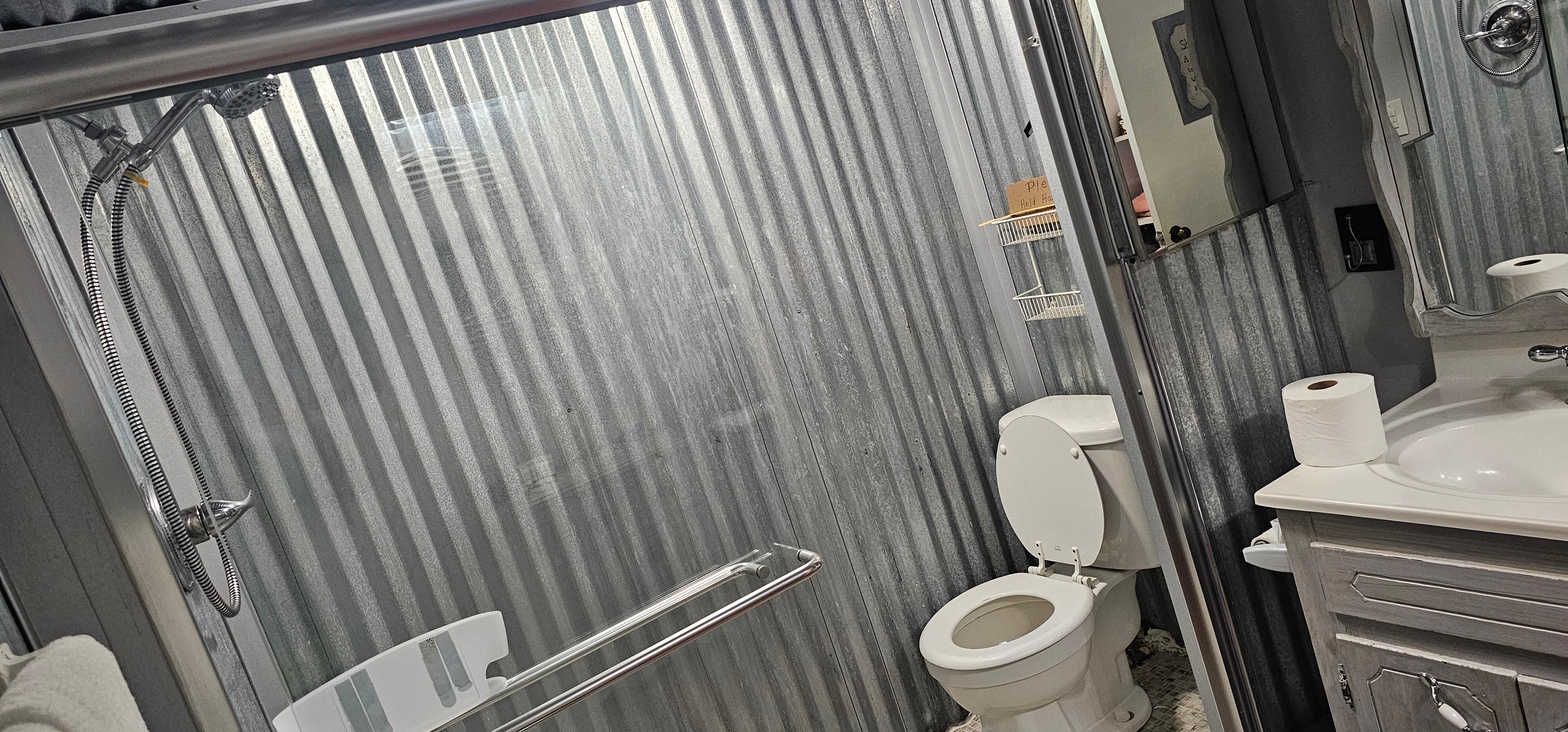 Never seen a toilet inside a shower before, lol. Kids got a kick out of it!