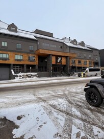 Front of the hotel located on the main road through town