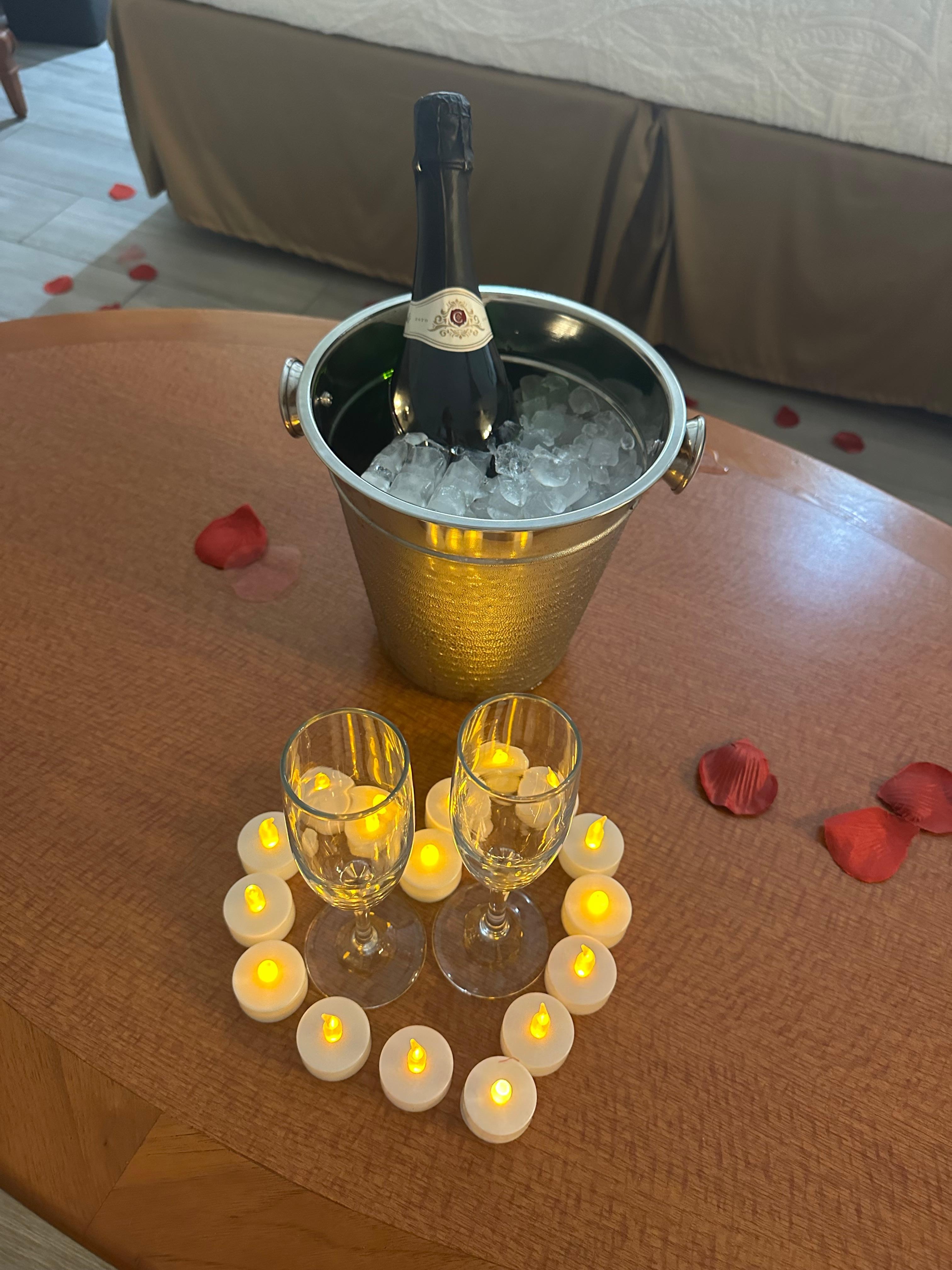 Champagne waiting in the room. 