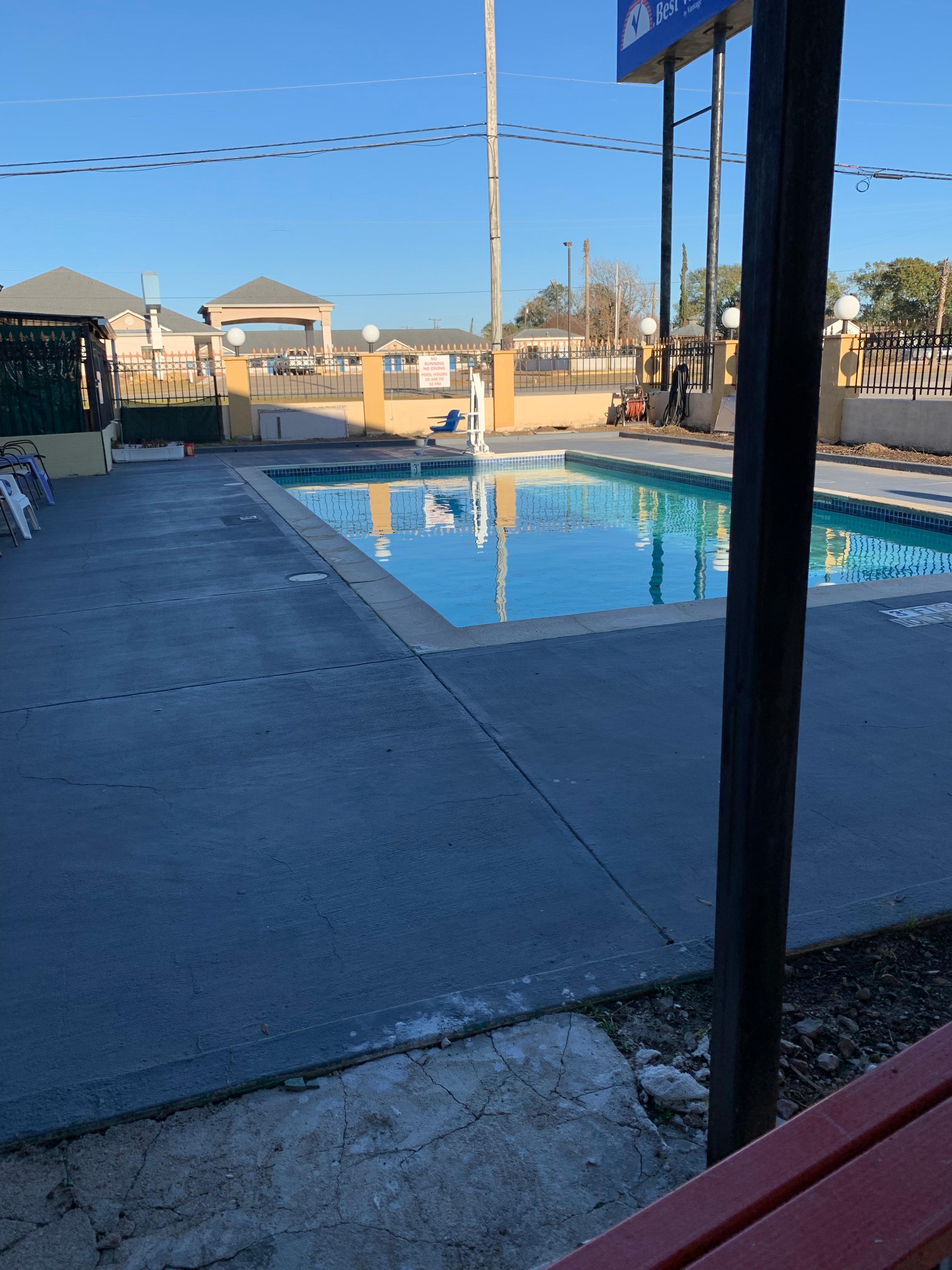 Pool area looks inviting. 
Pool was clean. 