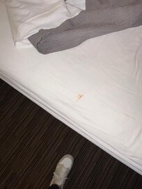 Stain on the sheets upon arrival.