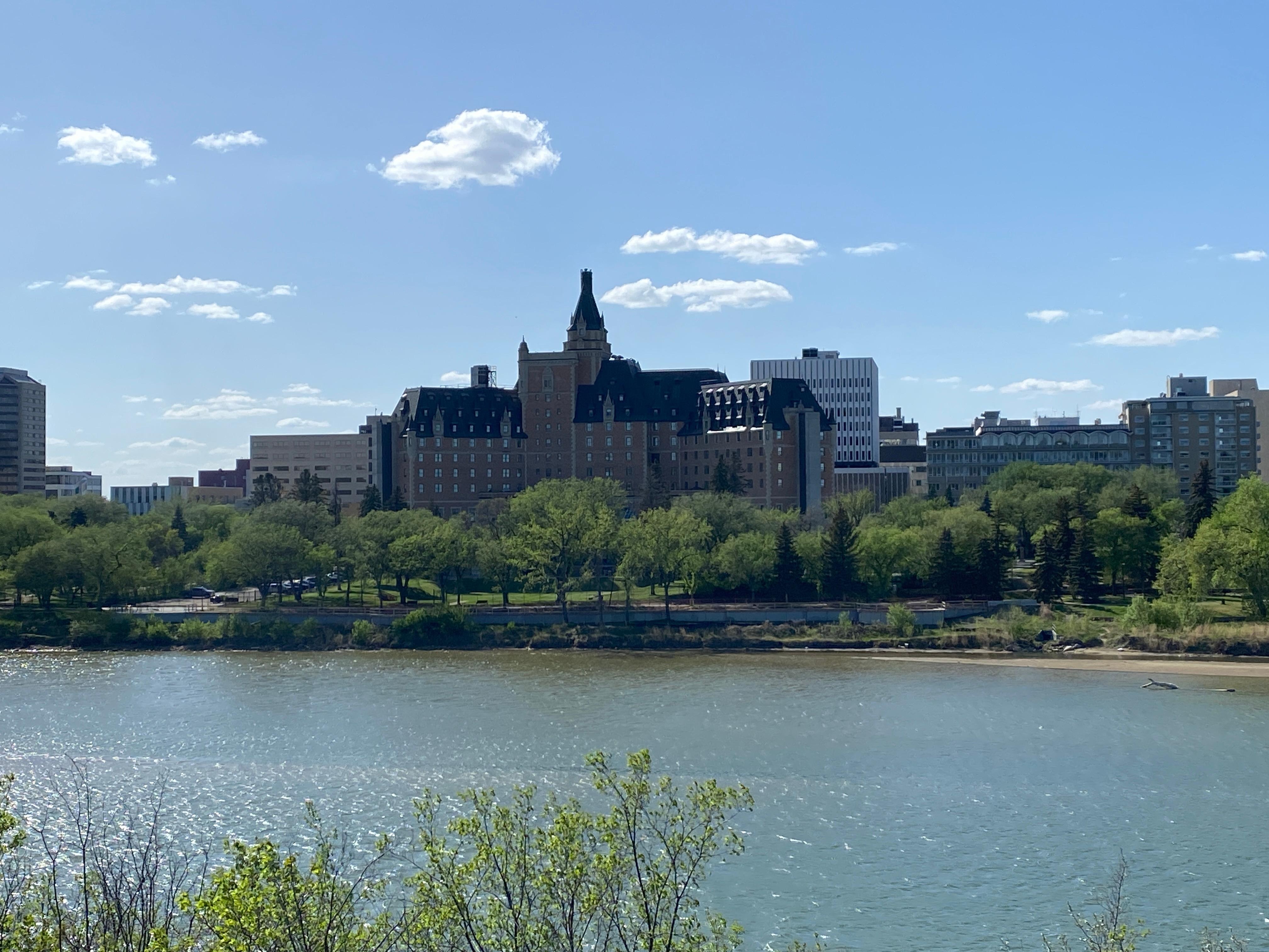 Hotel view from across river.