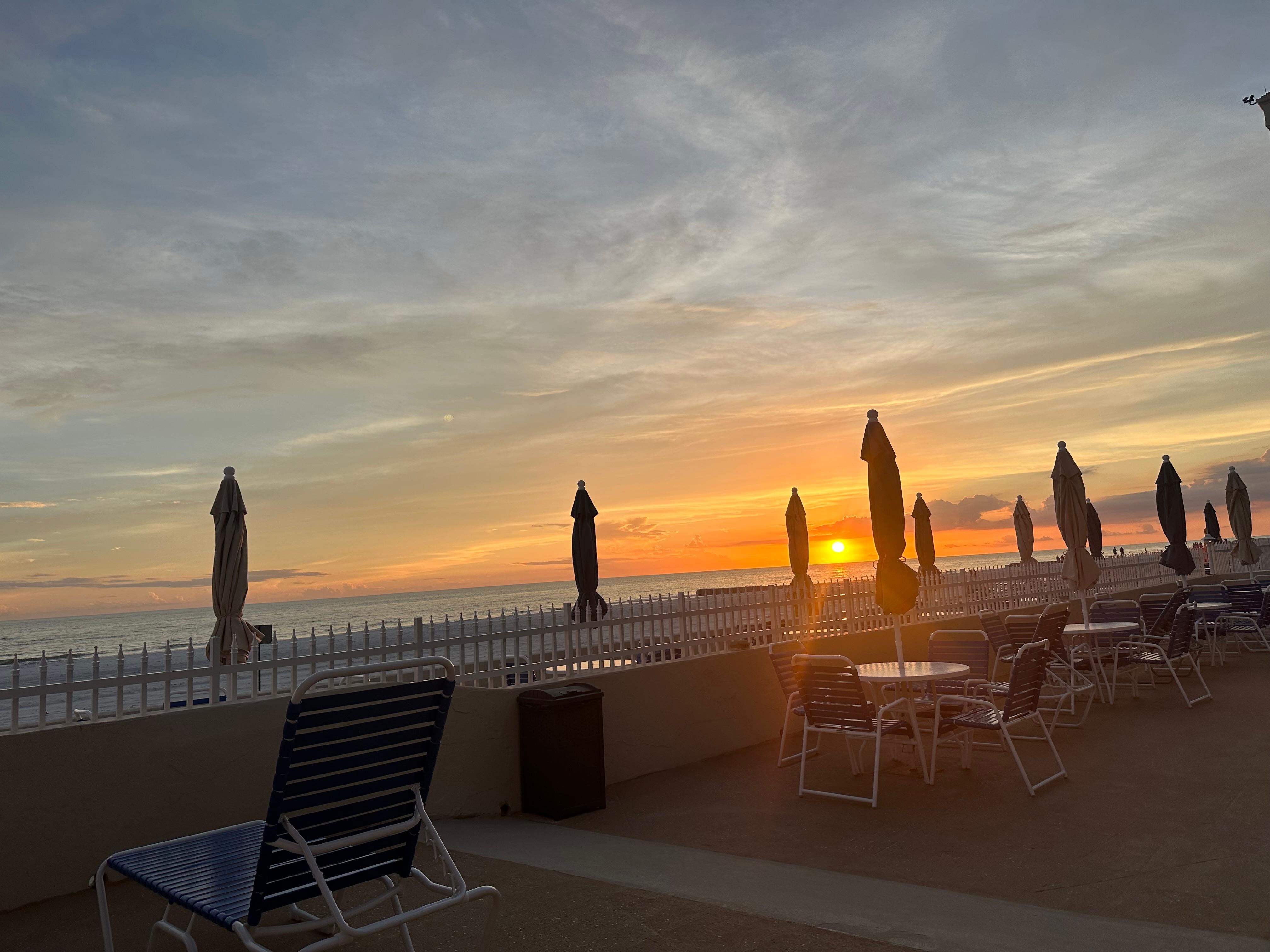 Beautiful sunset by the pool. 