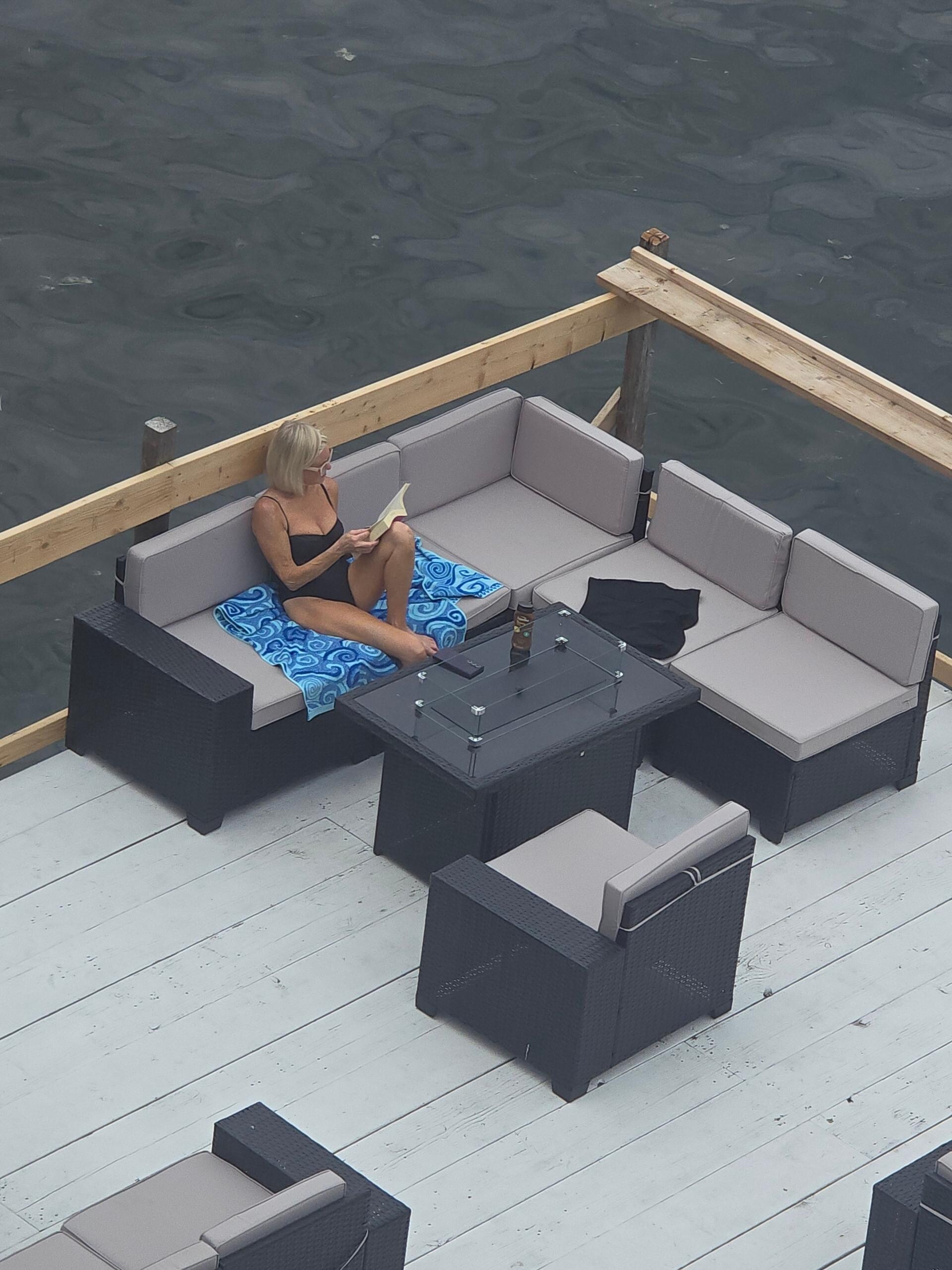 Reading on the deck.