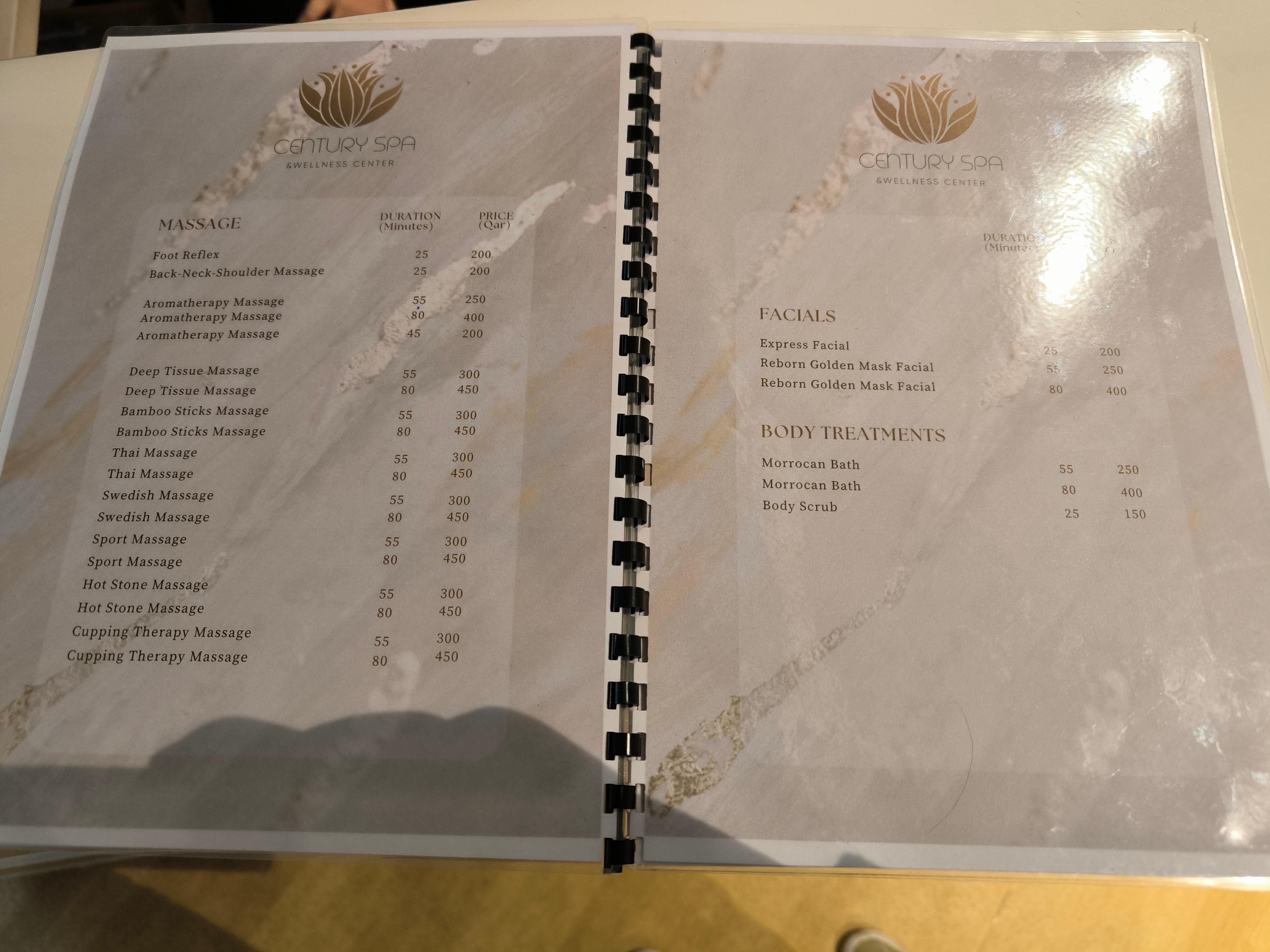 マッサージの料金表