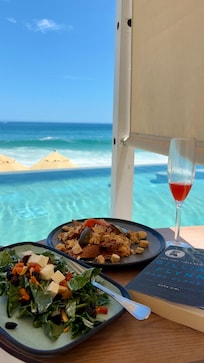 Cabana food service, view of the pool and ocean.