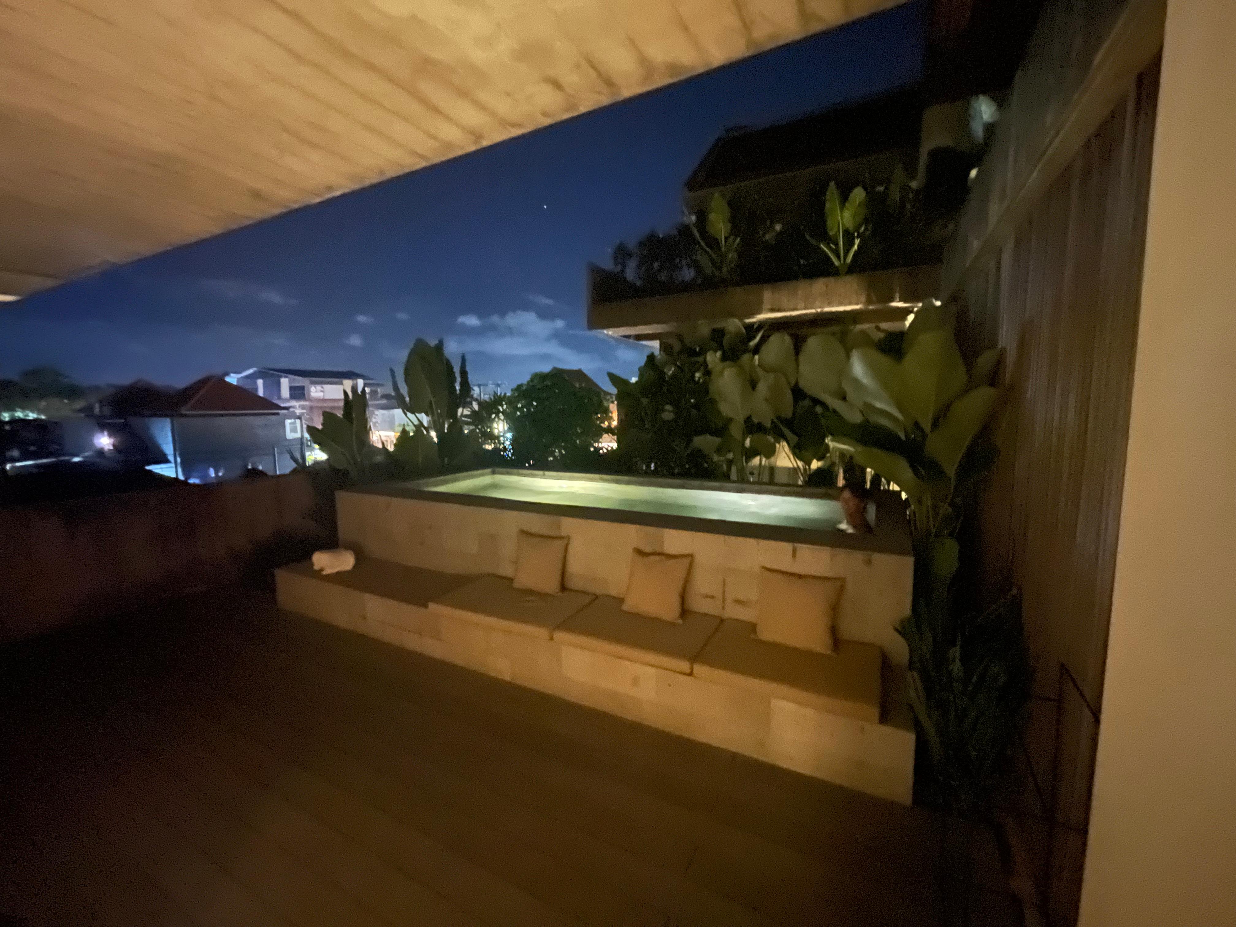 Private pool with the room at night