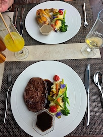 Roasted chicken breast and Black Angus Steak