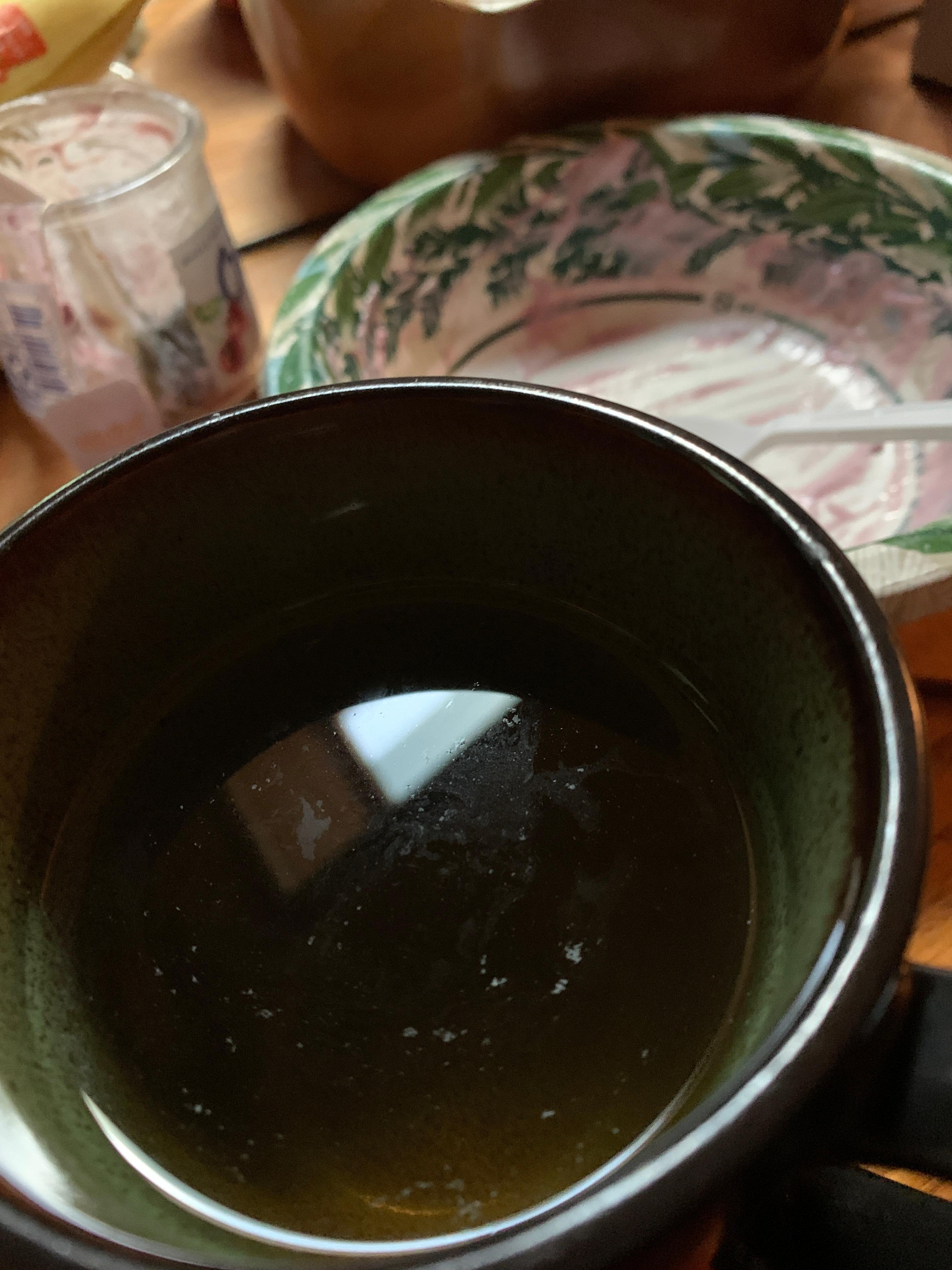 Greasy film in mug when tea was made in it.  Clumps of something too.