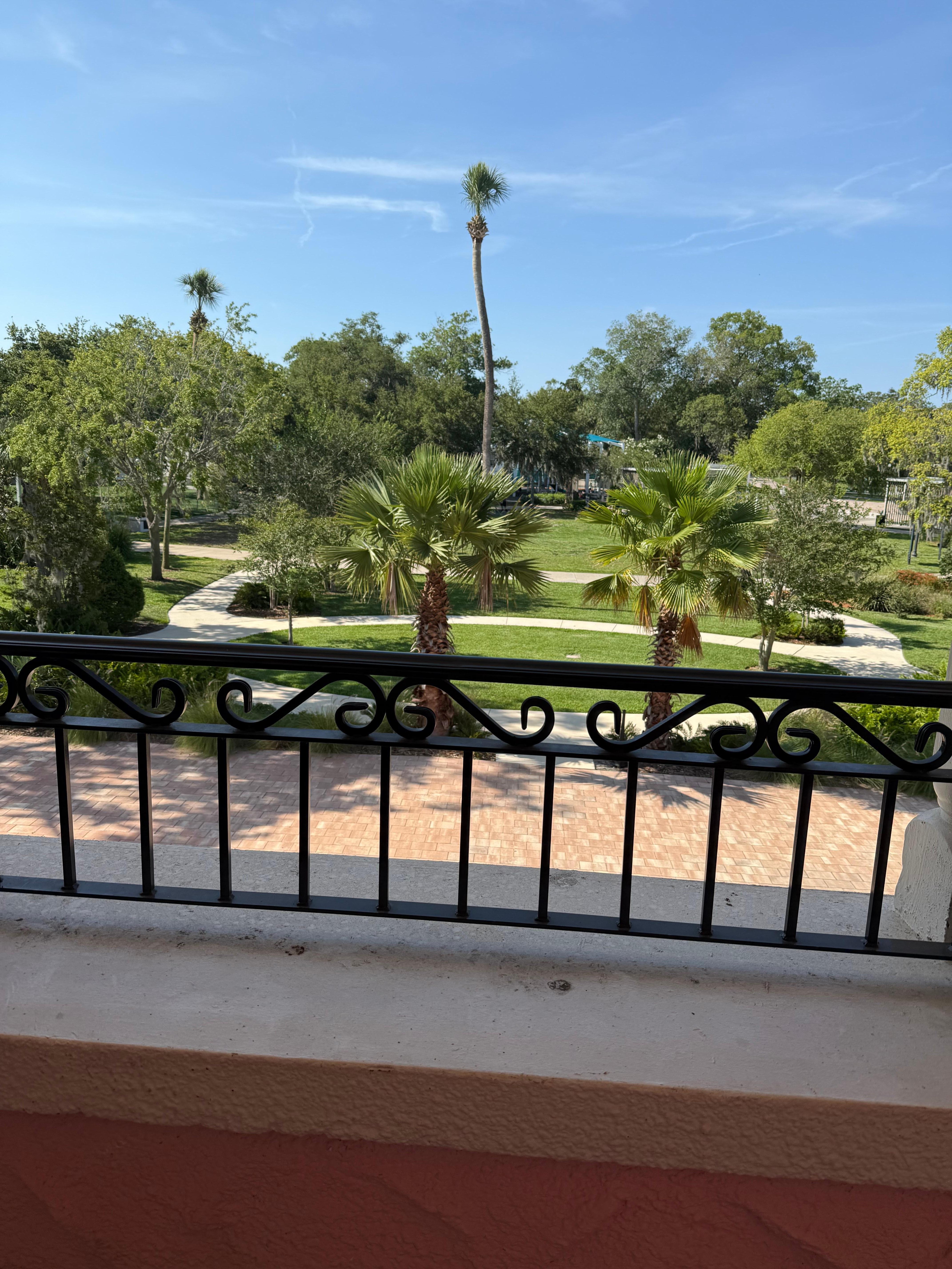 The view from a balcony that overlooks the park and the New Port Richey outdoor music area