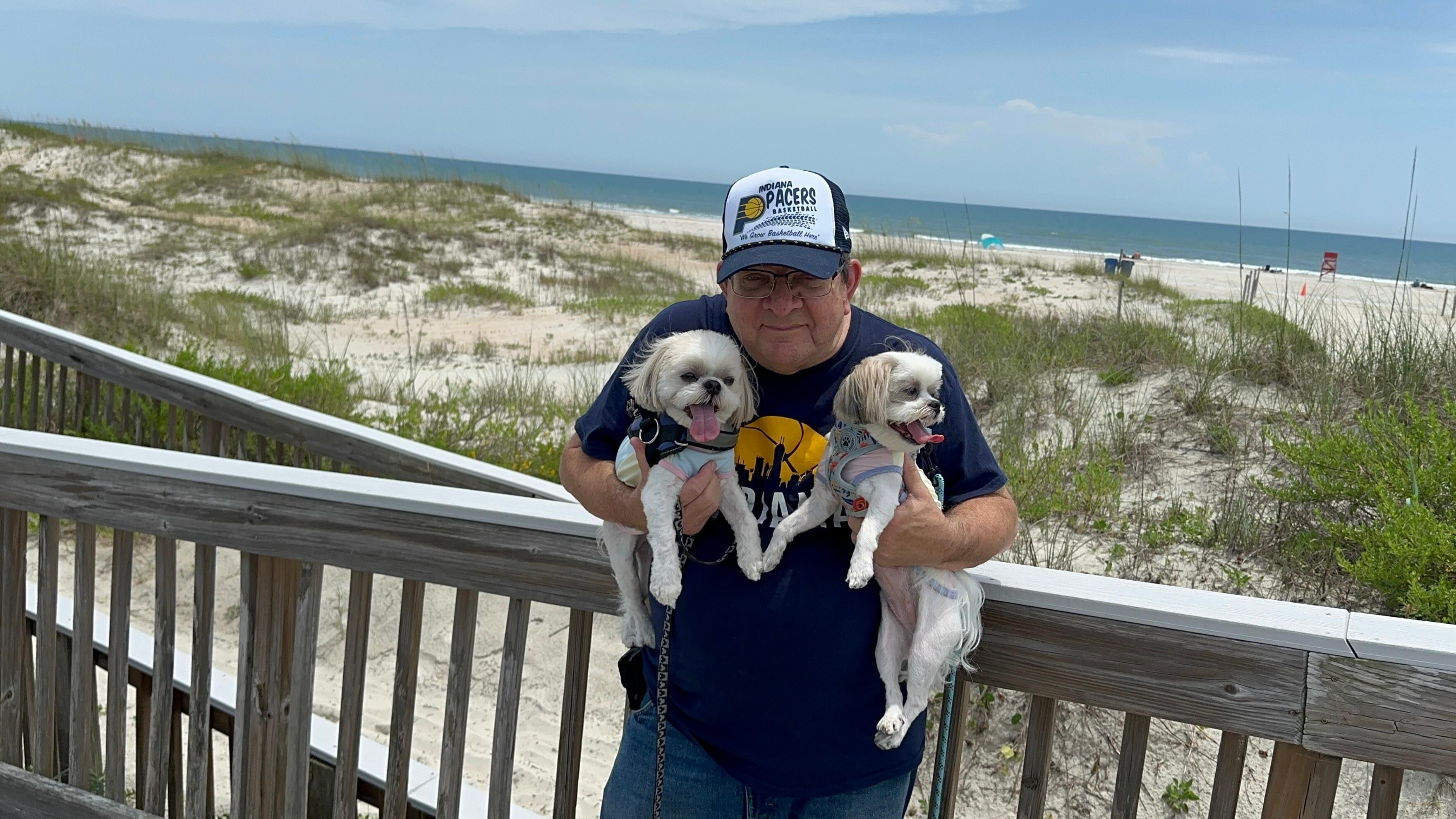 Dogs are allowed on the beach at St. Augustine. This is as close as mine got to the water. It was a beautiful day!