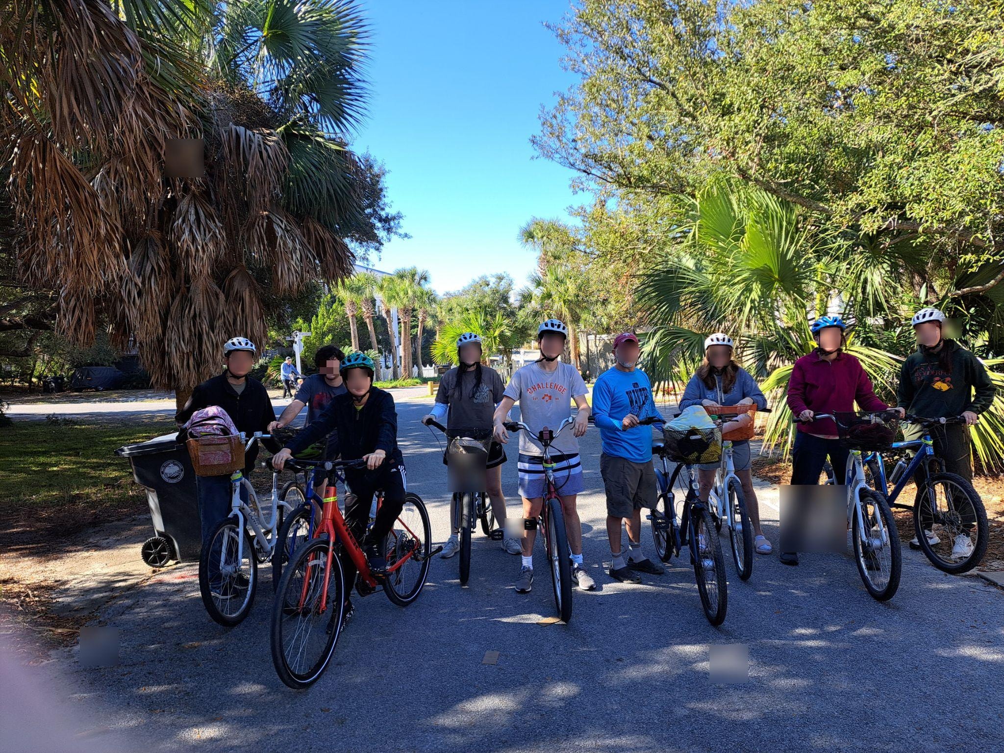 Getting ready for a family bike ride. We rented the bikes from Big Daddy's bike shop and they delivered them.