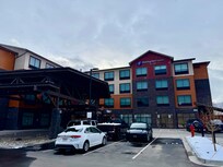 Outside view of the hotel and parking lot