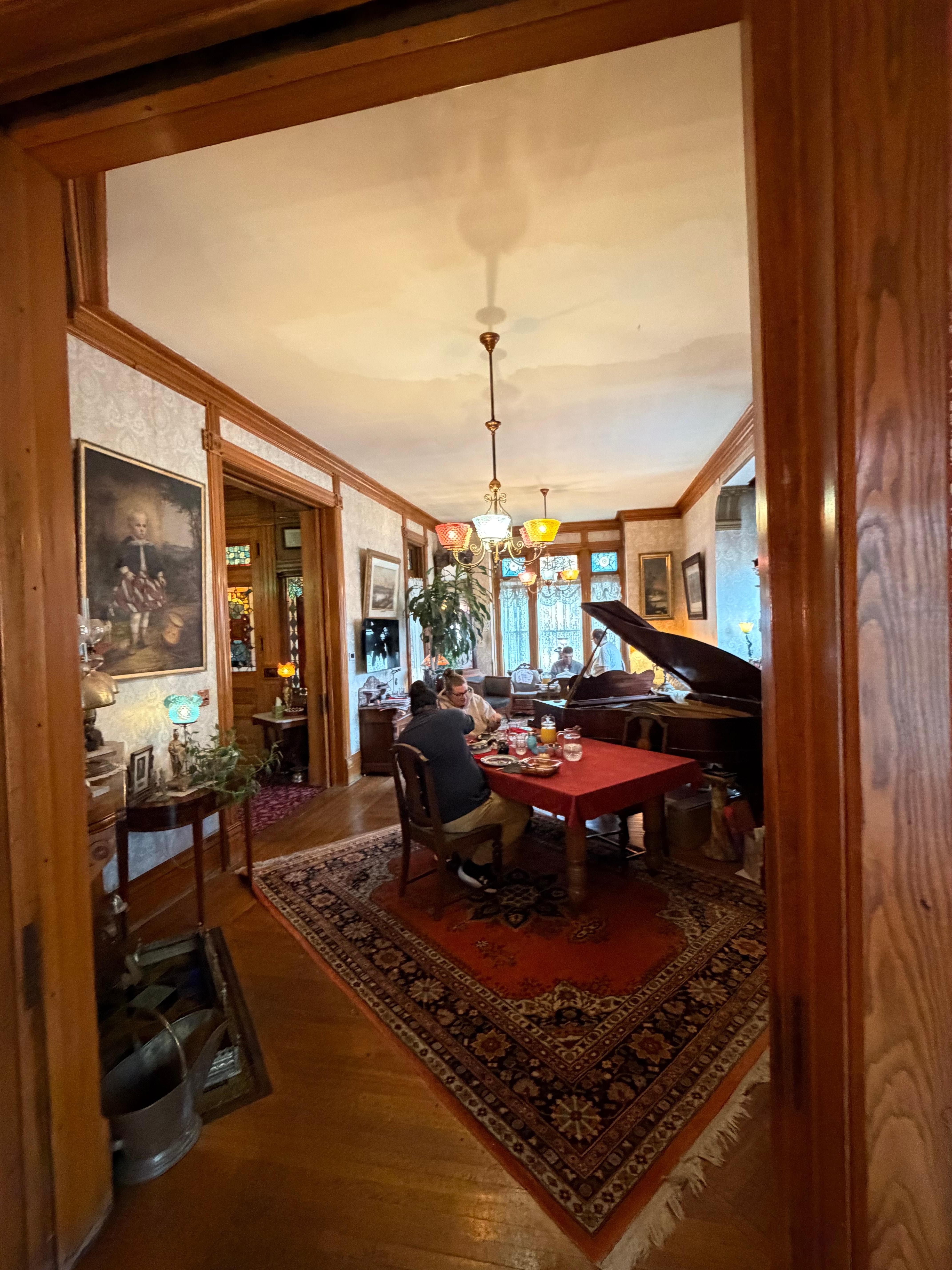 The living room with vintage radios playing