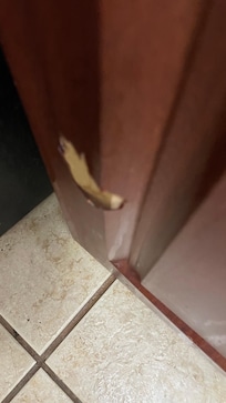 Delaminated cabinet door.