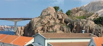 A picture from the hotel, with birds on the rock
