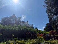 View of the house through the overgrown and deteriorating yard