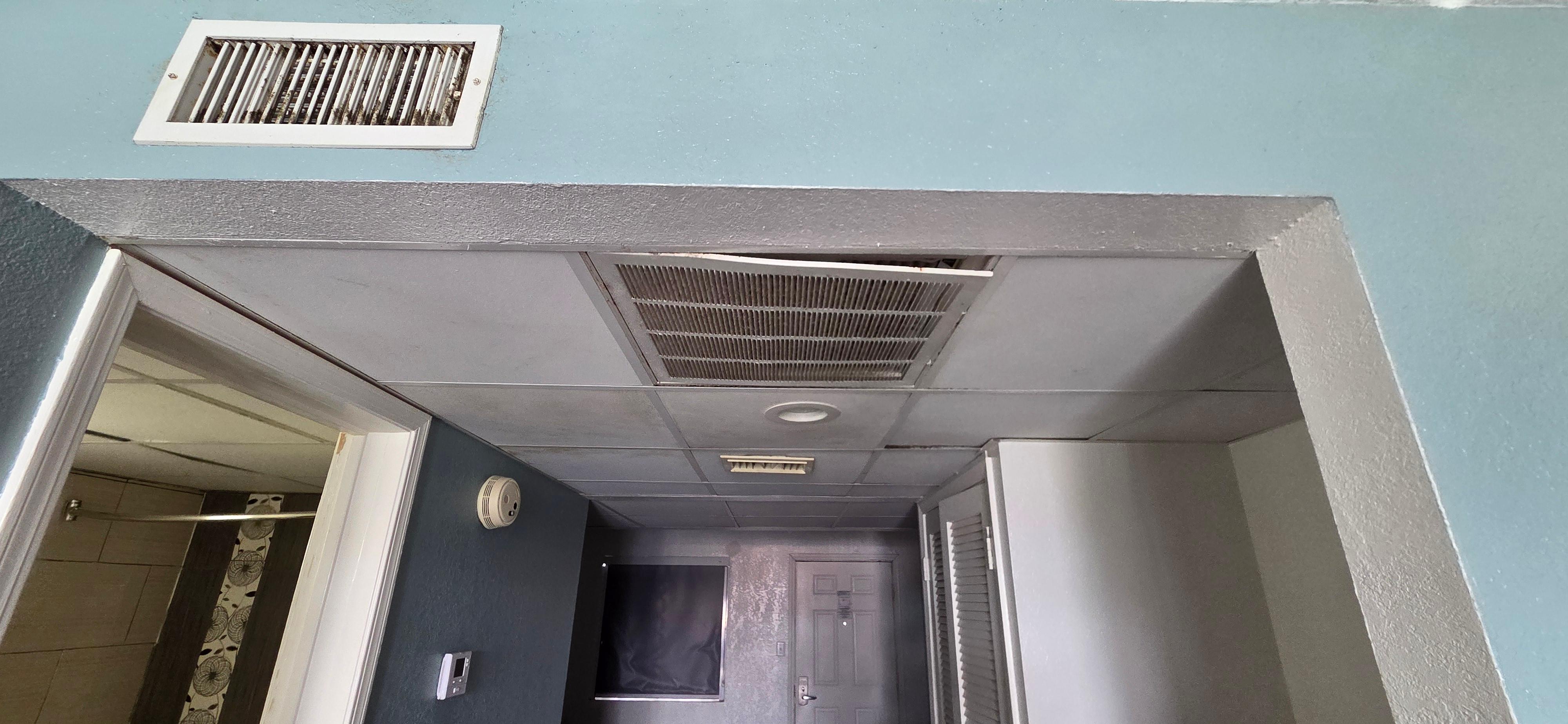 Hanging vent with thick dust and dirt