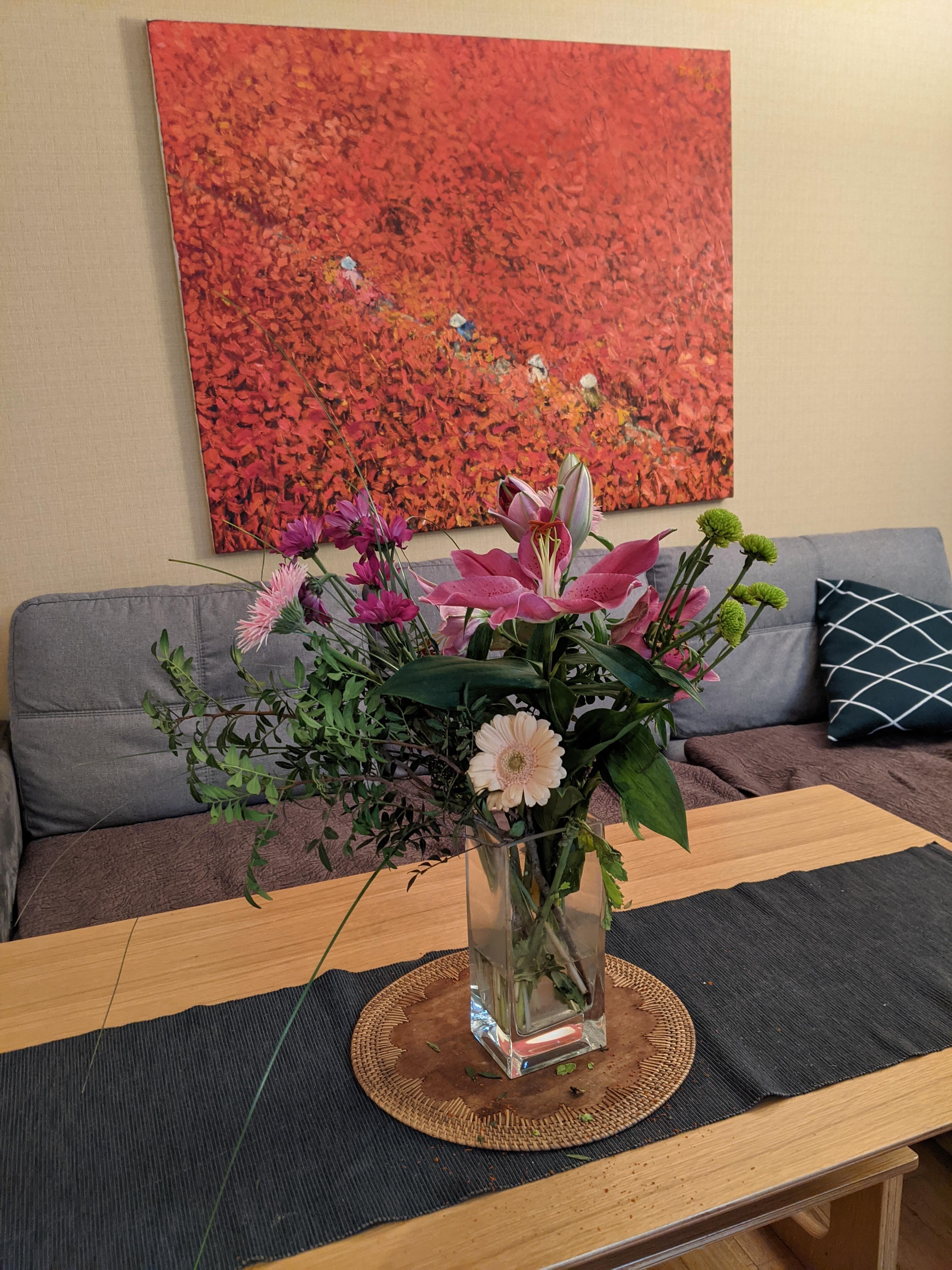 Our host had flowers there to greet us. This picture was taken at the end of our one-week stay.