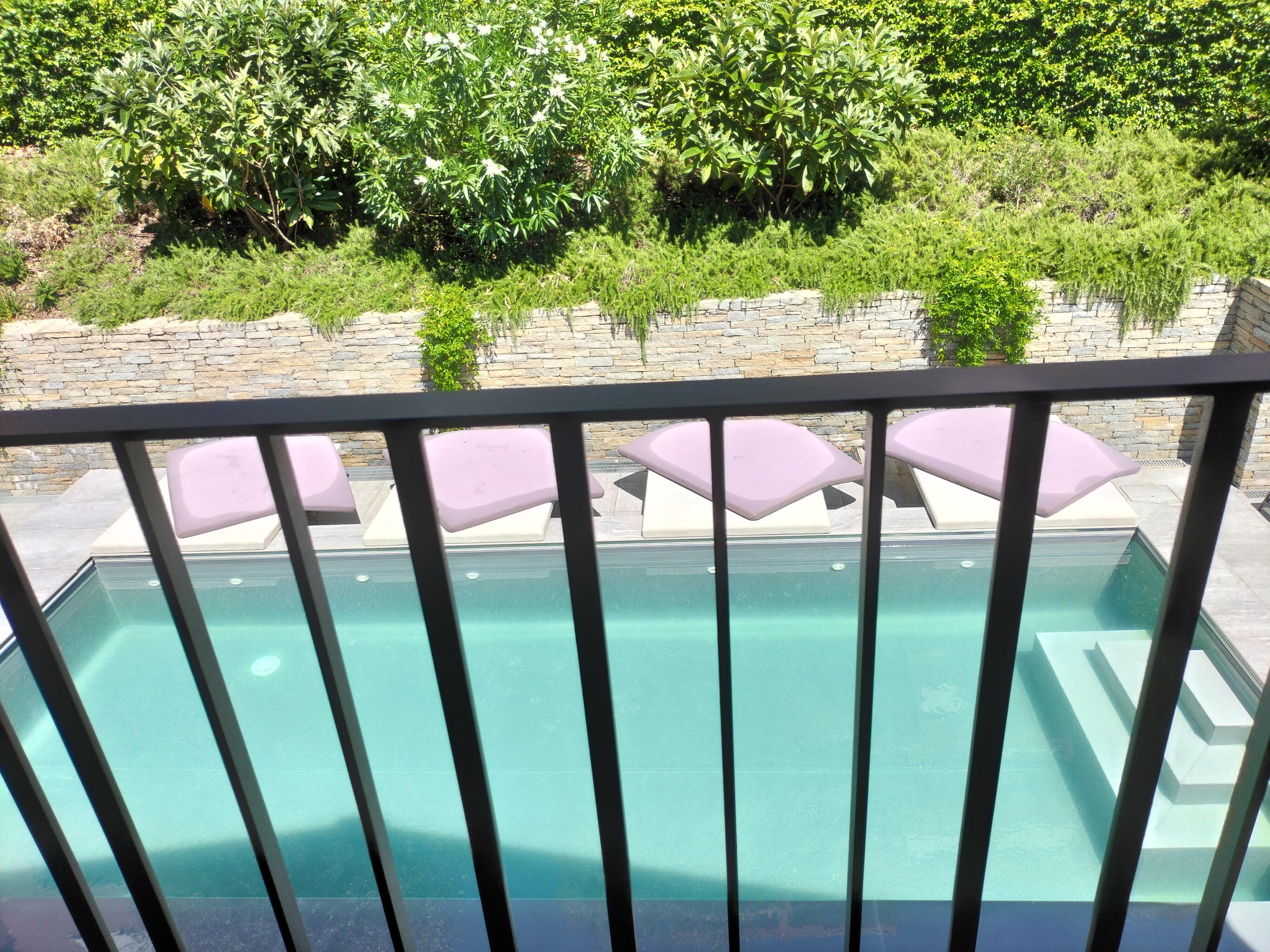 Apartment overlooking pool.