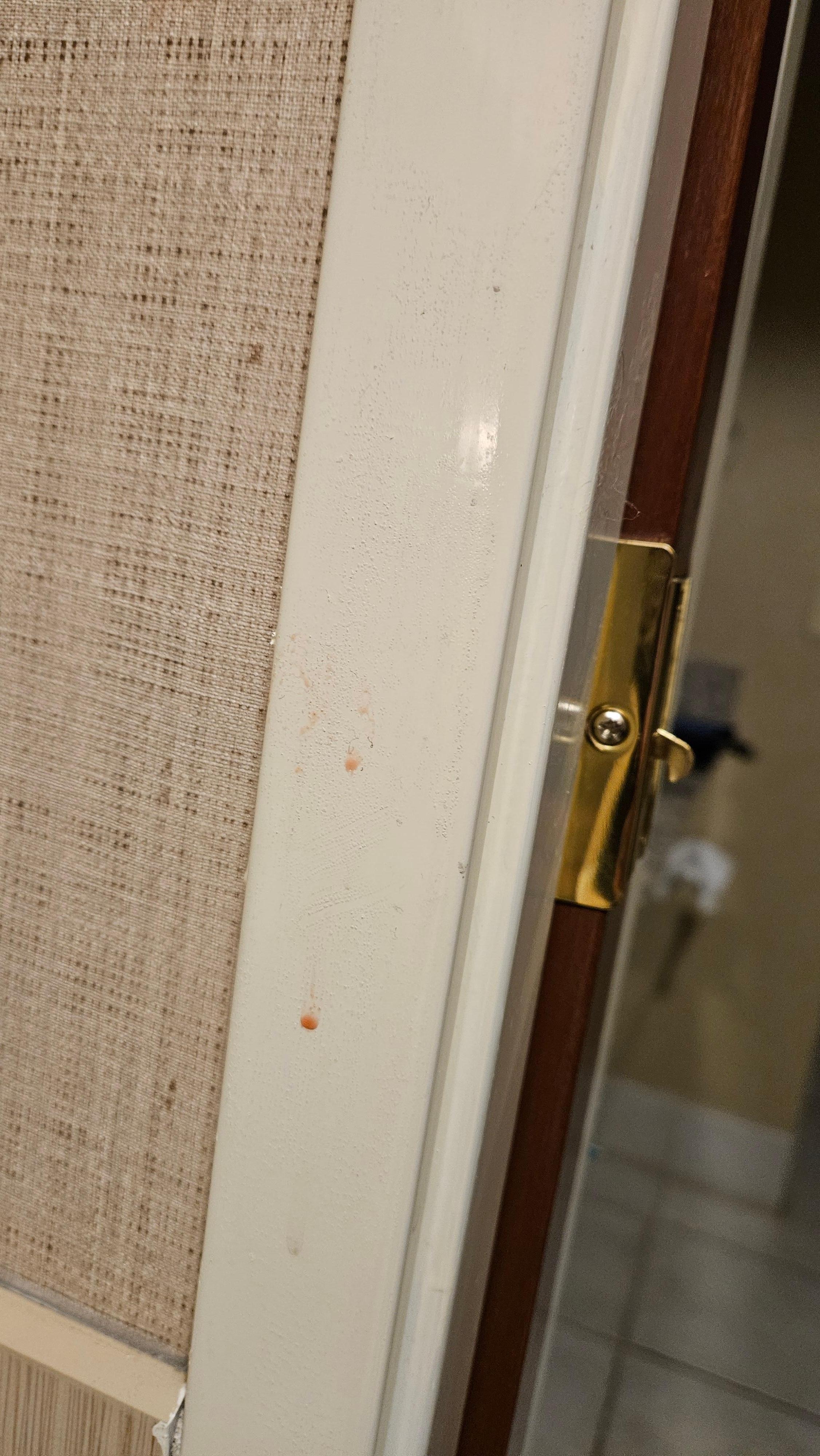 Sticky pink stuff was on the door. 