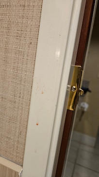 Sticky pink stuff was on the door.