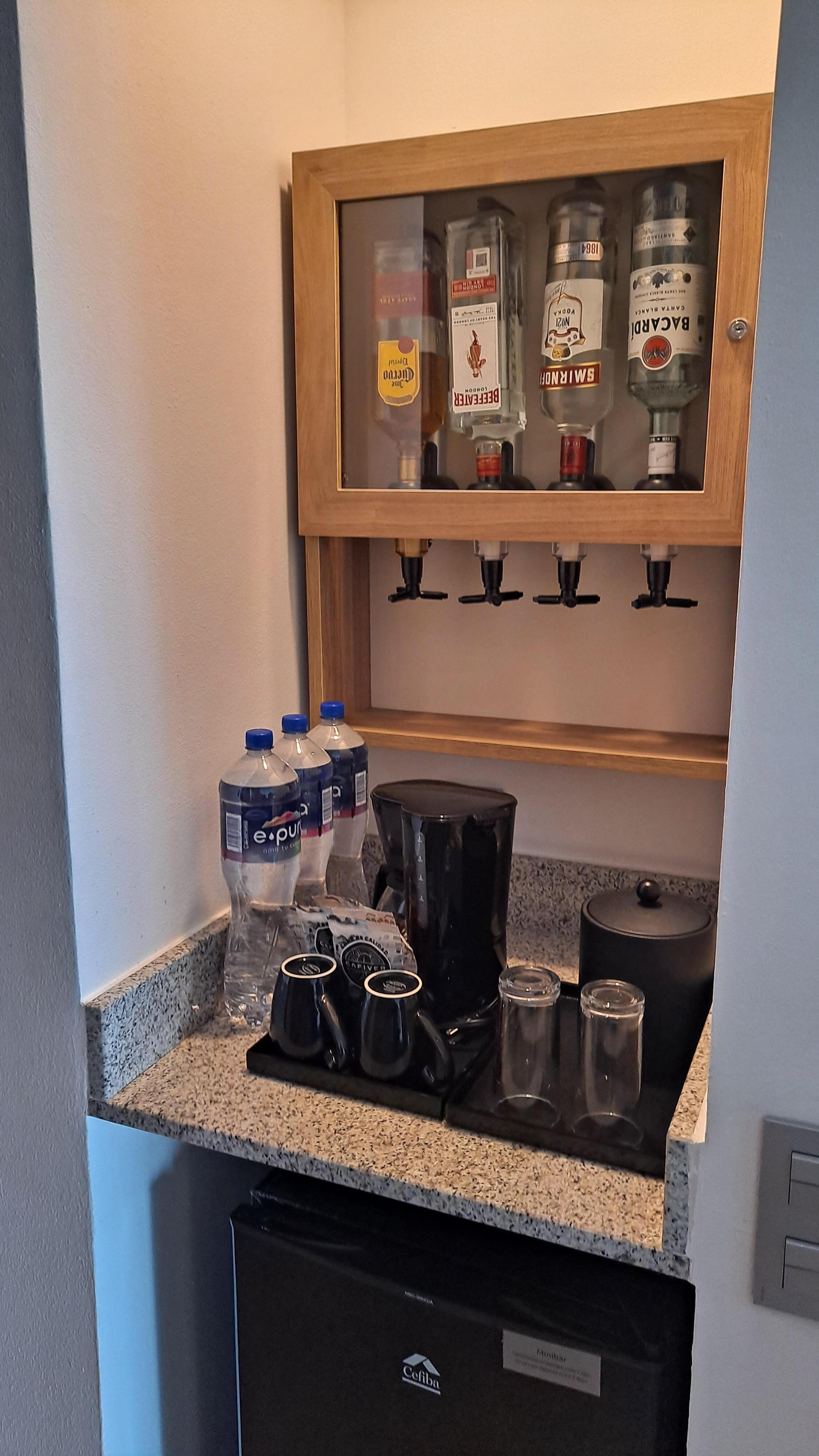 Stocked bar and fridge