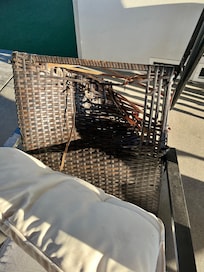 Hole in chair back covered by a cushion