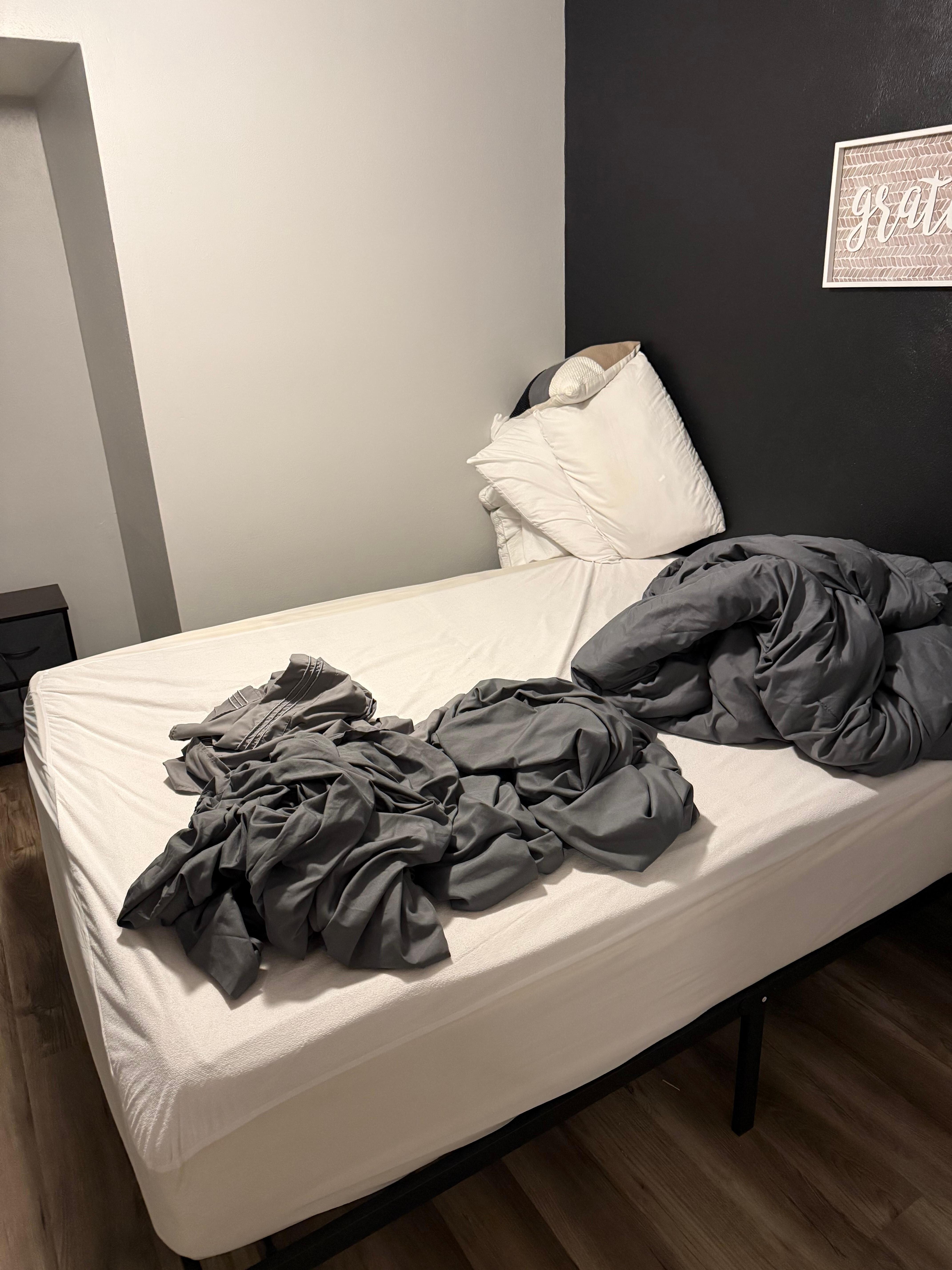 What the beds looked like when we walked into the home. 