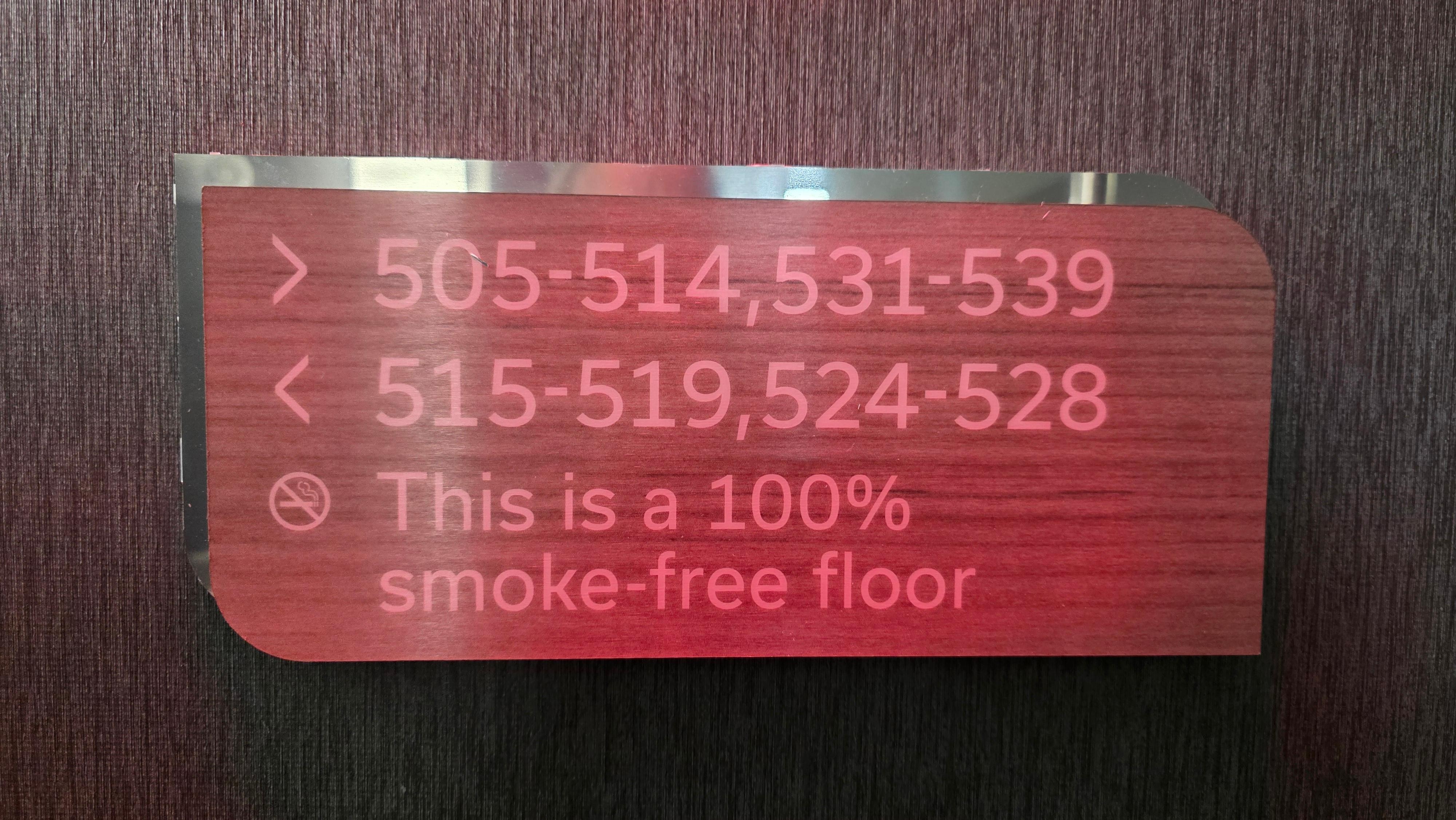 Sign showing the incorrect directions for our room (536).