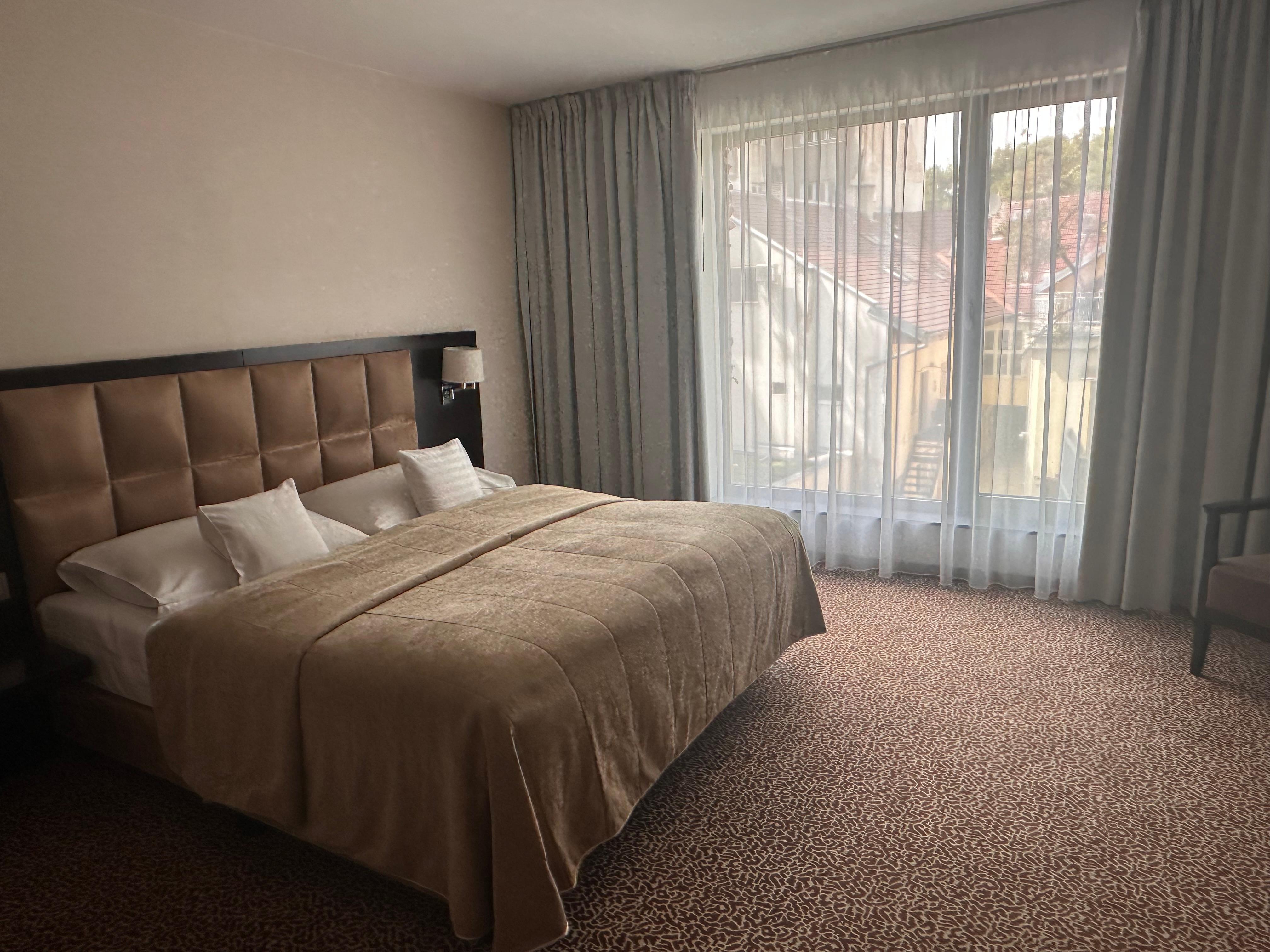 A study in brown - king firm bed with great feather pillows 