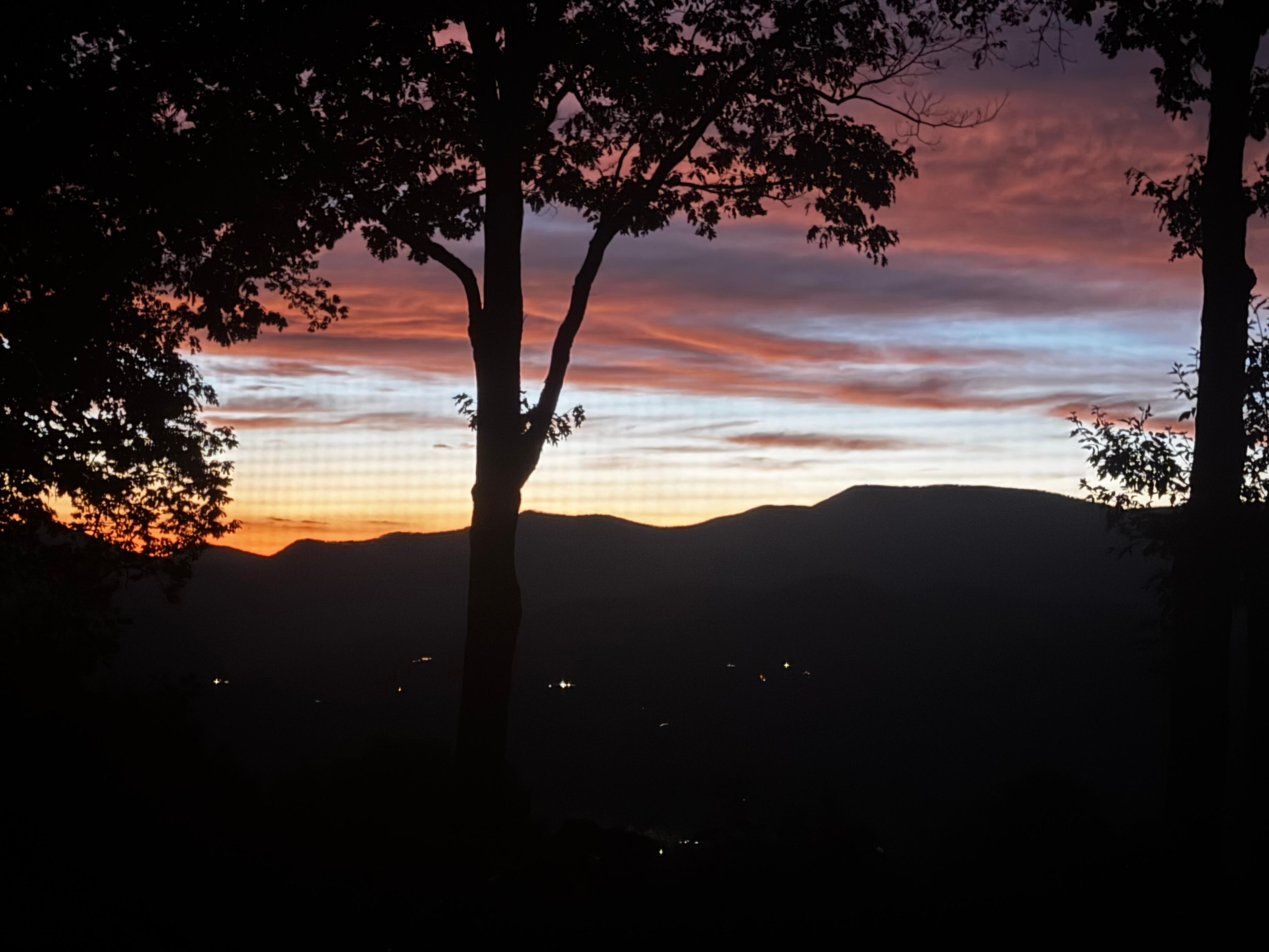 View from front porch at sunset